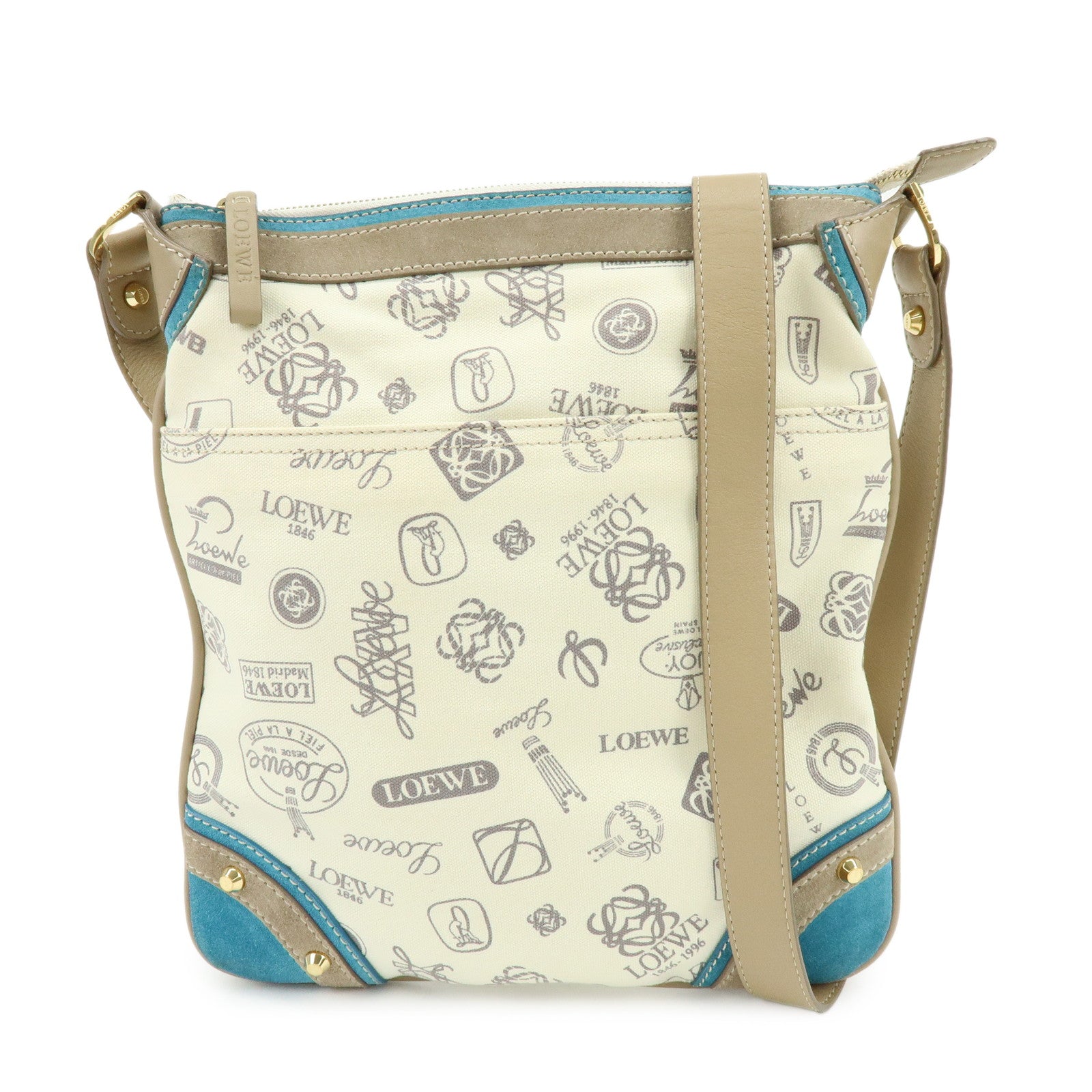 LOEWE Anagram Canvas Suede Leather Shoulder Bag 160th Beige Blue