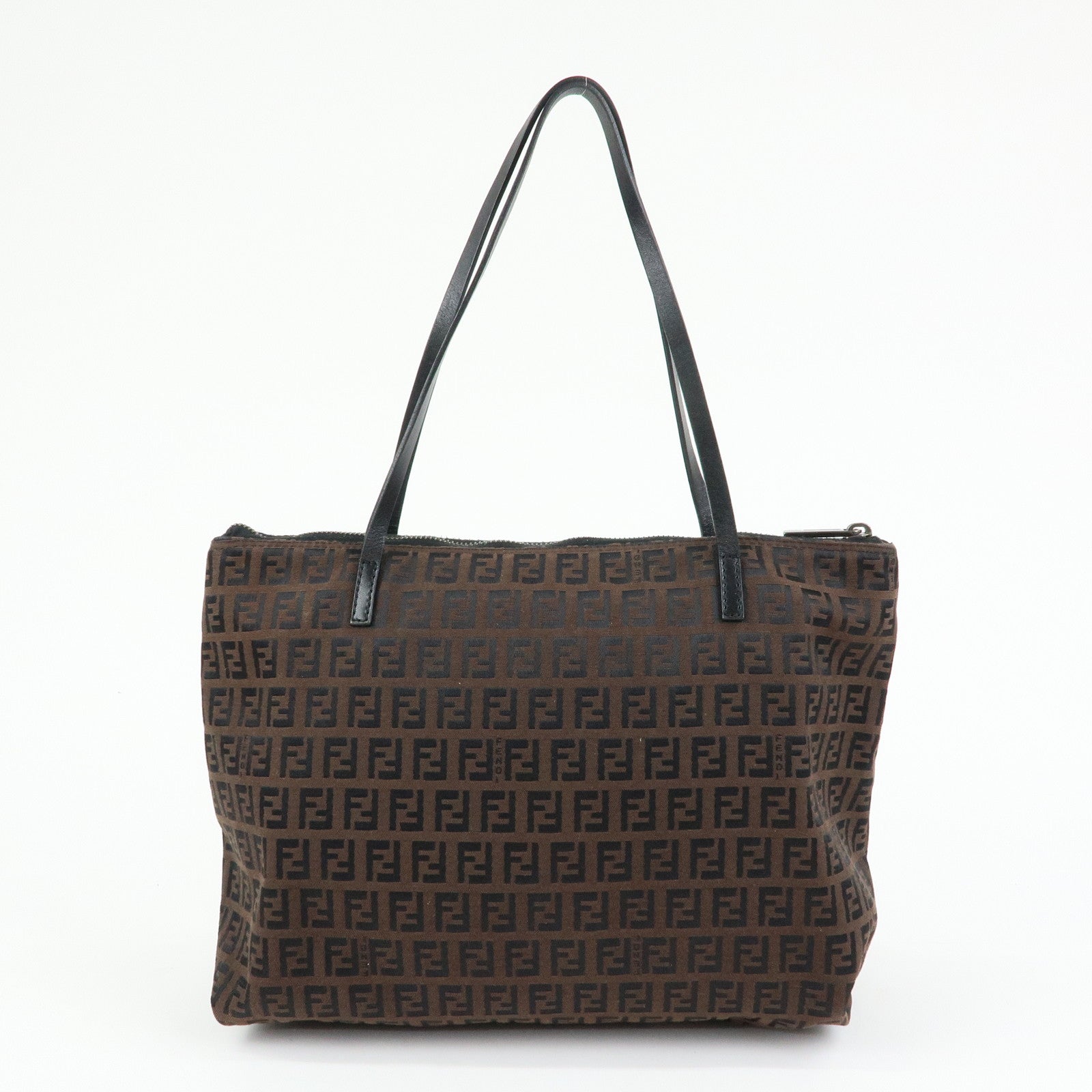 FENDI Zucchino Canvas Leather Tote Bag Shoulder Bag Brown 8BH023