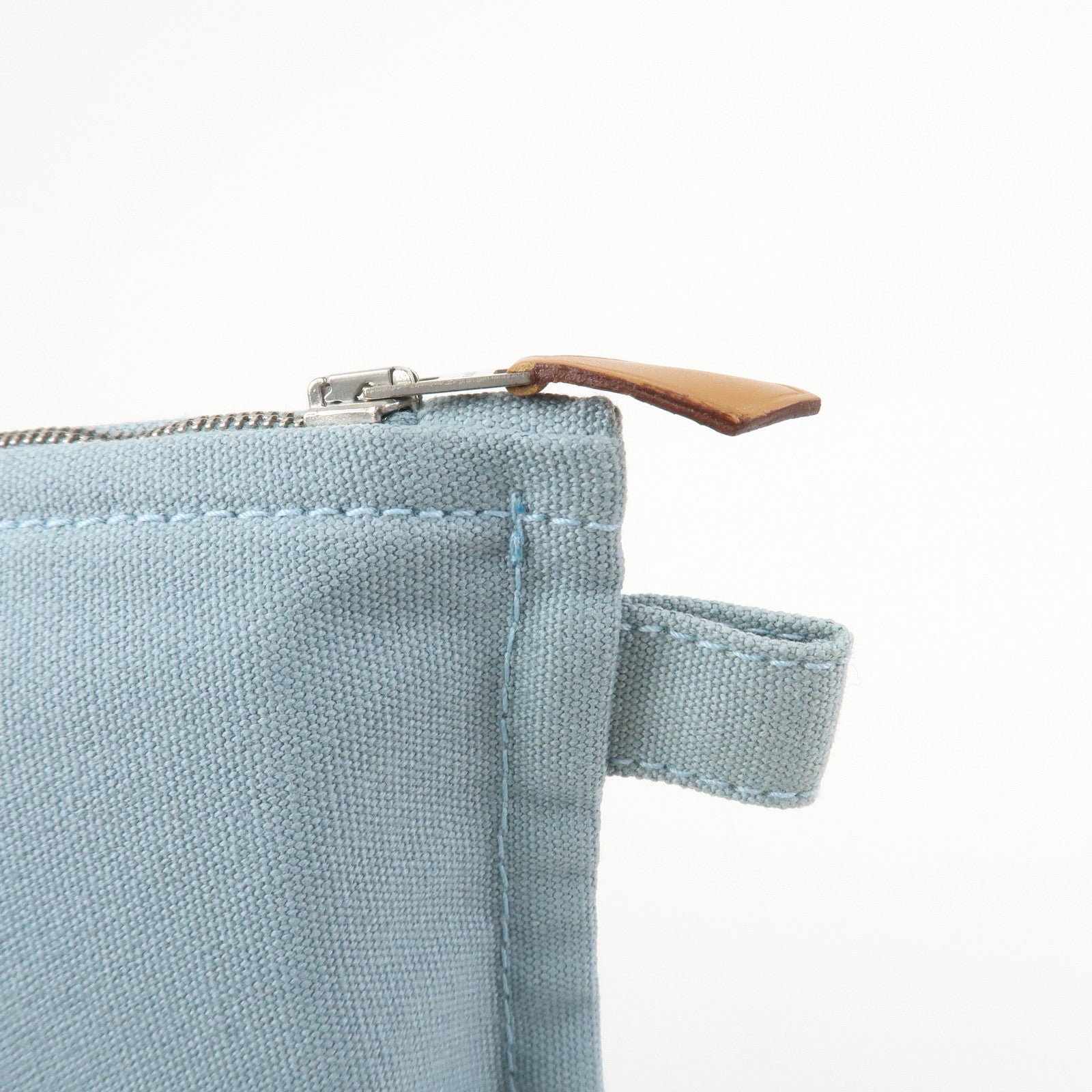 HERMES Bora Bora GM Cotton Leather Pouch Light Blue