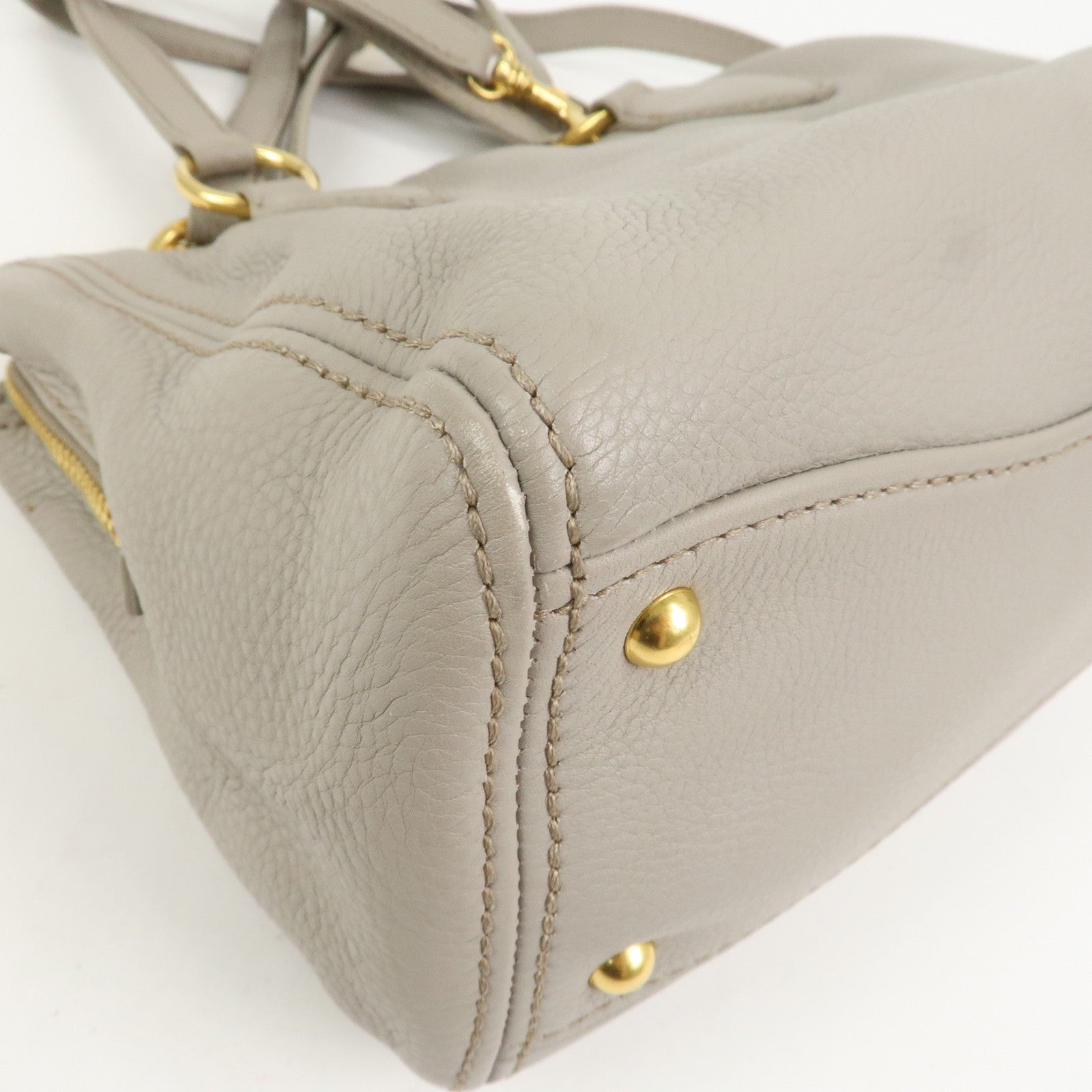 MIU MIU Logo Leather 2Way Bag Hand Bag Shoulder Bag Gray
