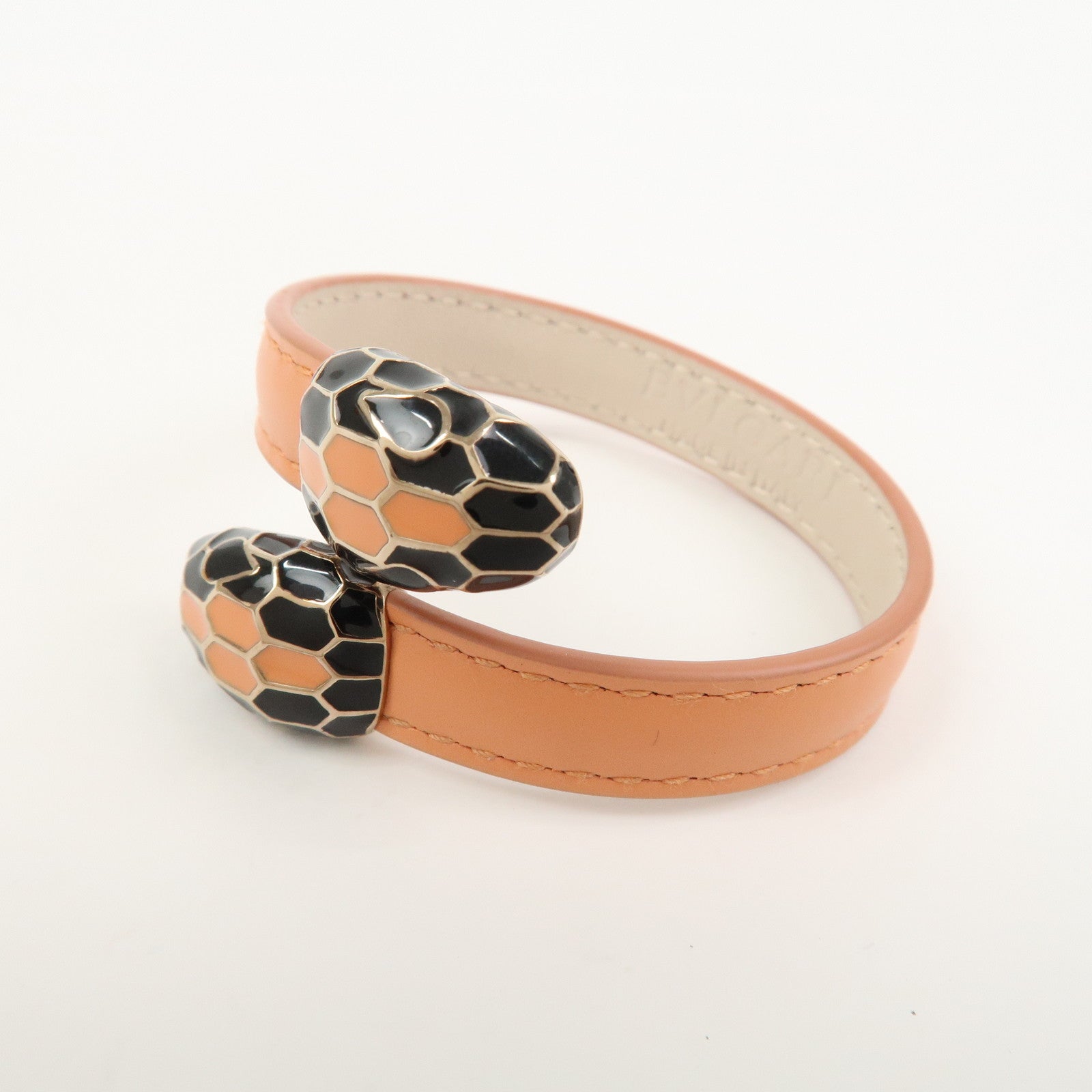 BVLGARI Serpenti Logo Leather Metal Bracelet Bangle Orange