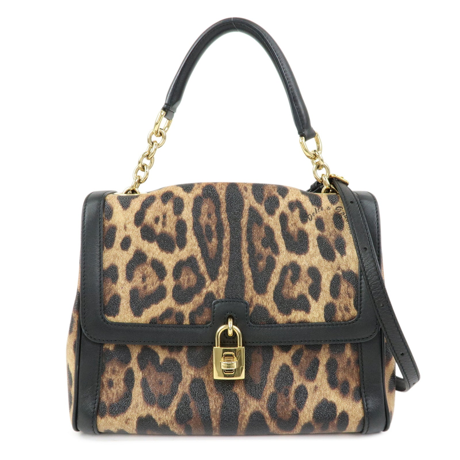 Dolce&Gabbana Leopard PVC Leather 2Way Bag Hand Bag Brown Black