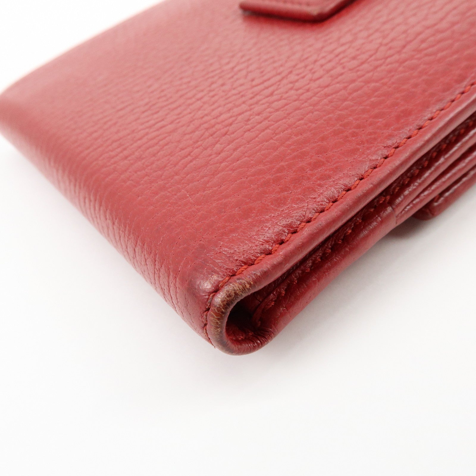 GUCCI Double G Leather Bi-fold Compact Wallet Red 456122