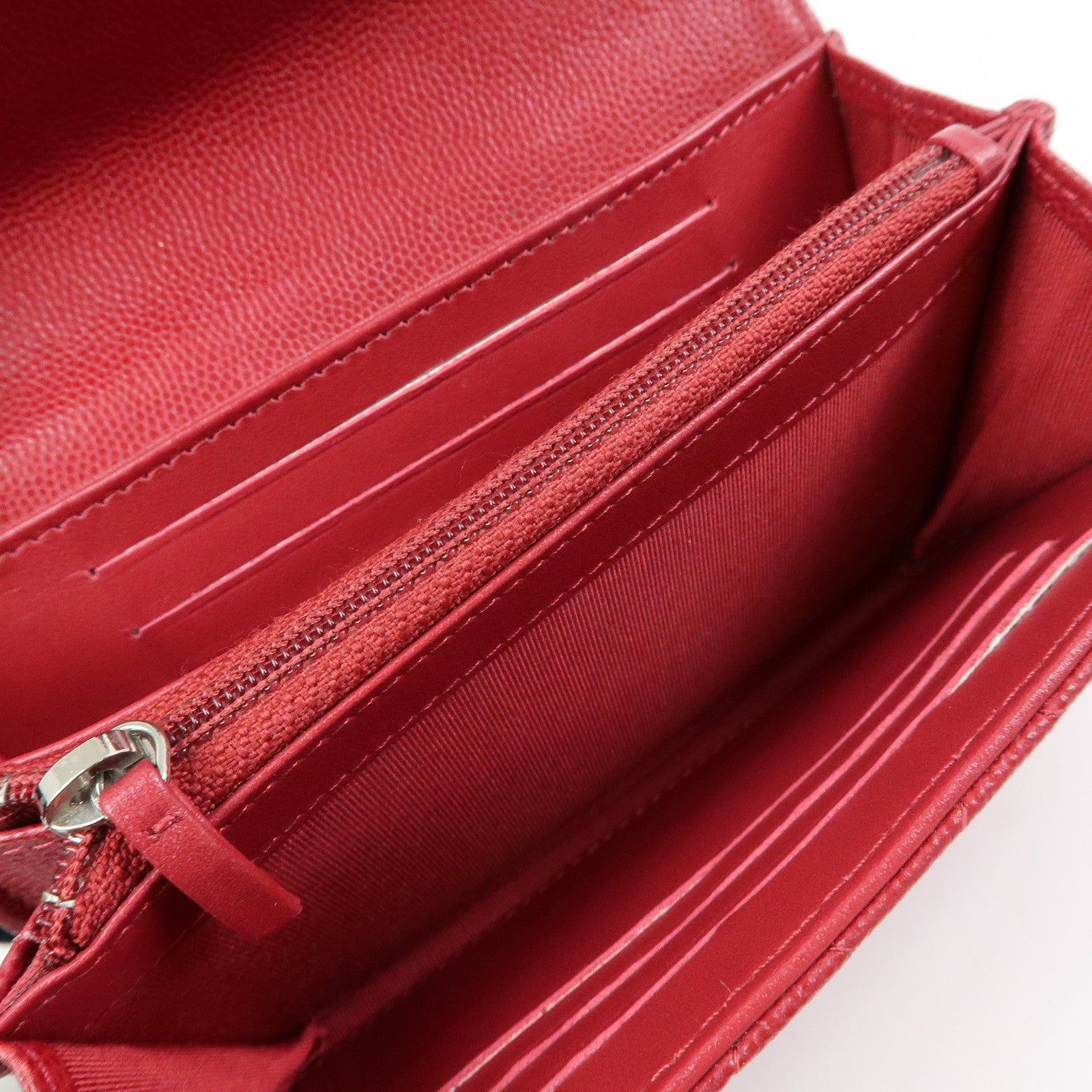 CHANEL COCO Mark Matelasse Caviarskin Flap Long Wallet Red