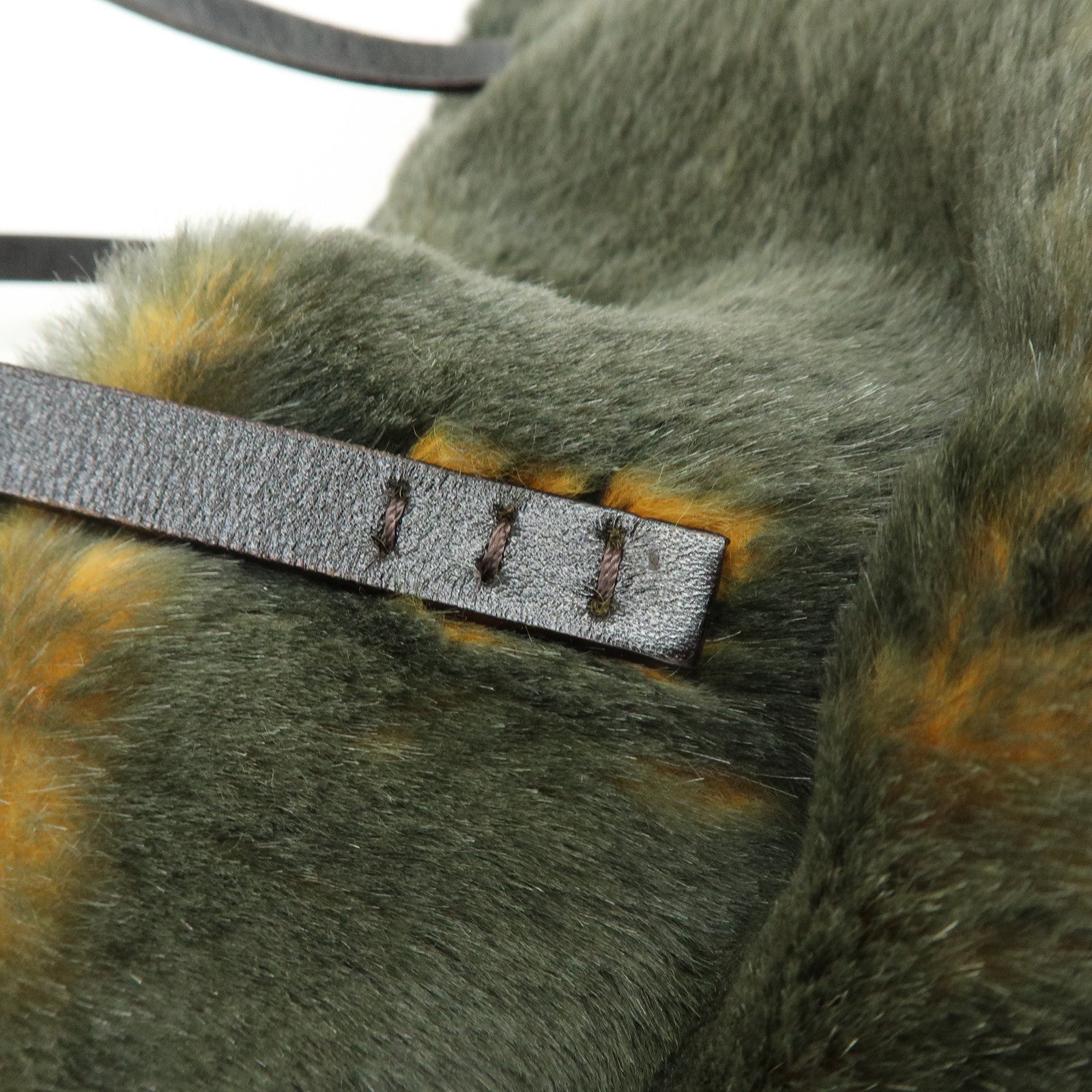 FENDI Fur Leather Tote Bag Hand Bag Brown Yellow 8BH005