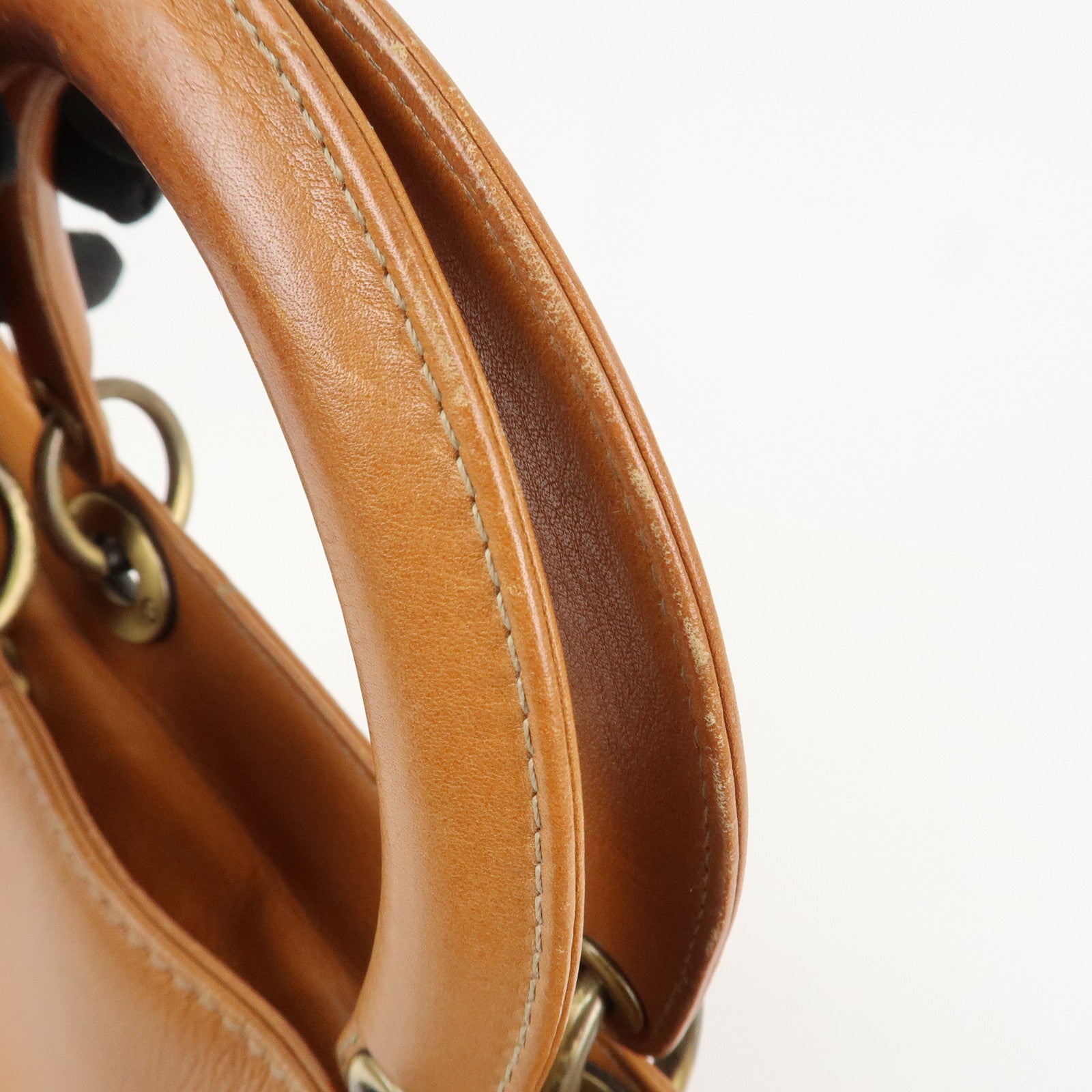 Christian Dior Lady Dior Leather Tote Bag Hand Bag Brown Gold