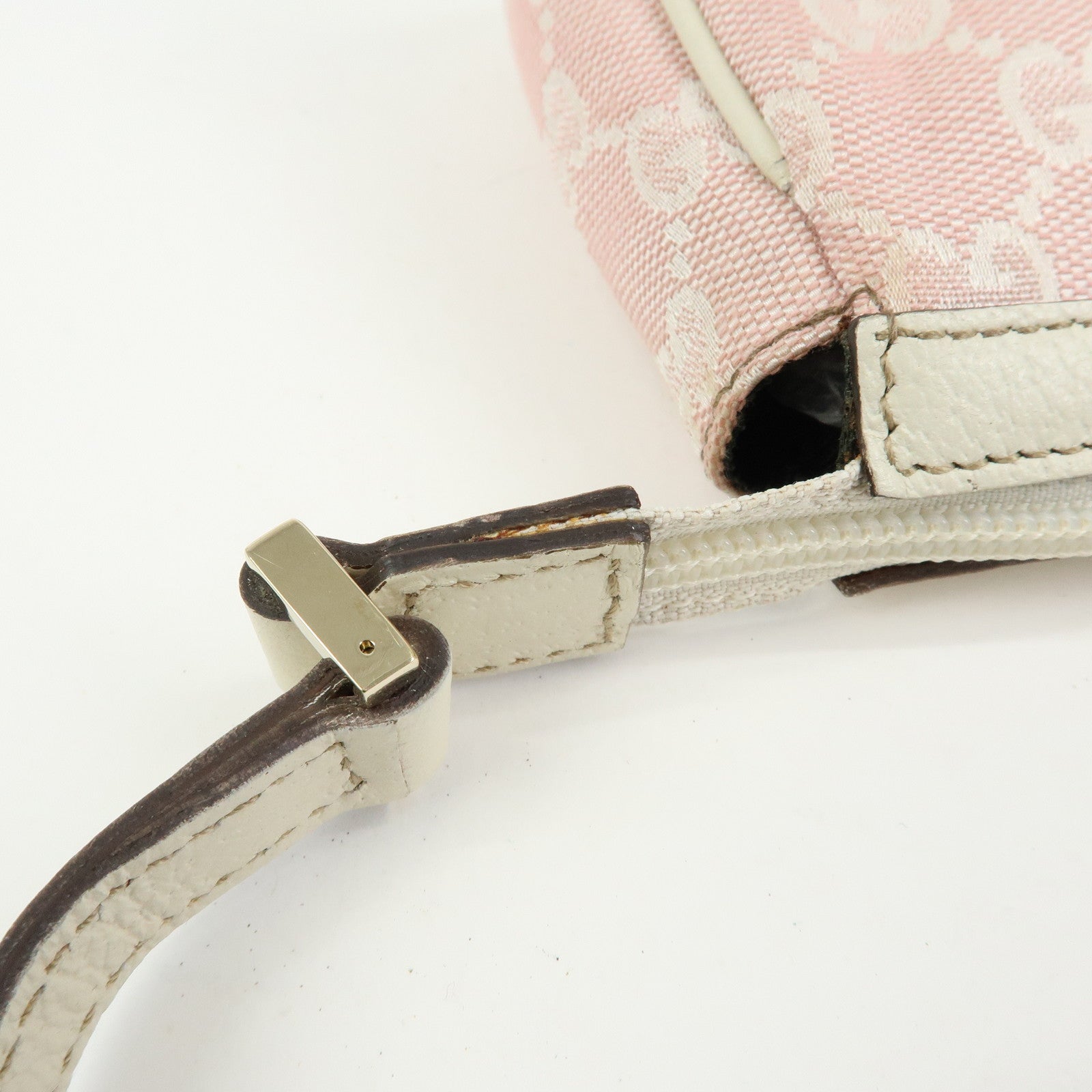 GUCCI Abbey GG Canvas Leather Hand Bag Pouch Pink Ivory 145750