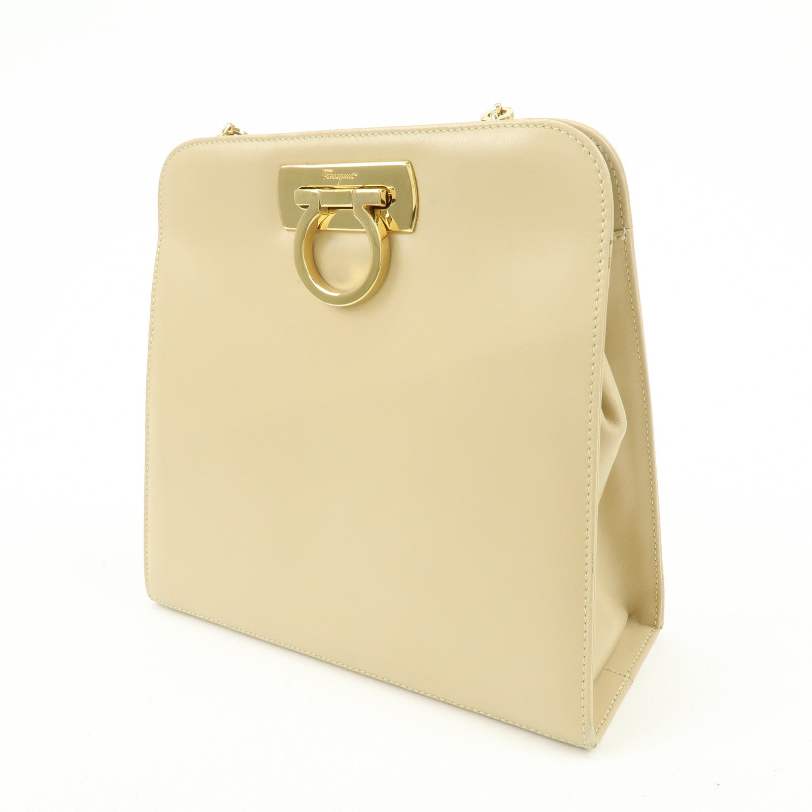 Ferragamo Gancini Leather Shoulder Bag Crossbody Bag Beige