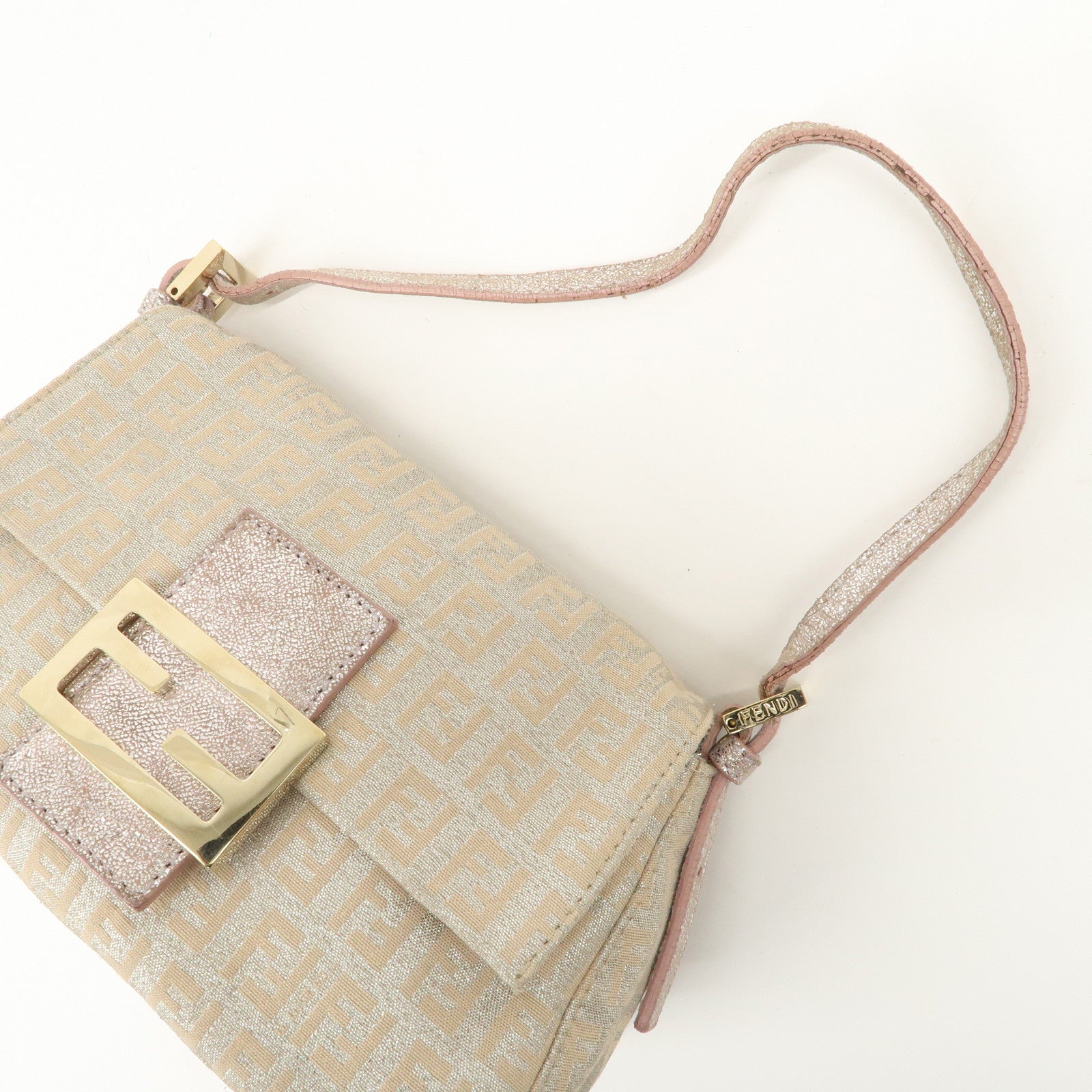 FENDI Mini Mamma Baguette Zucchino Canvas Leather Shoulder Bag 8BR180 Used