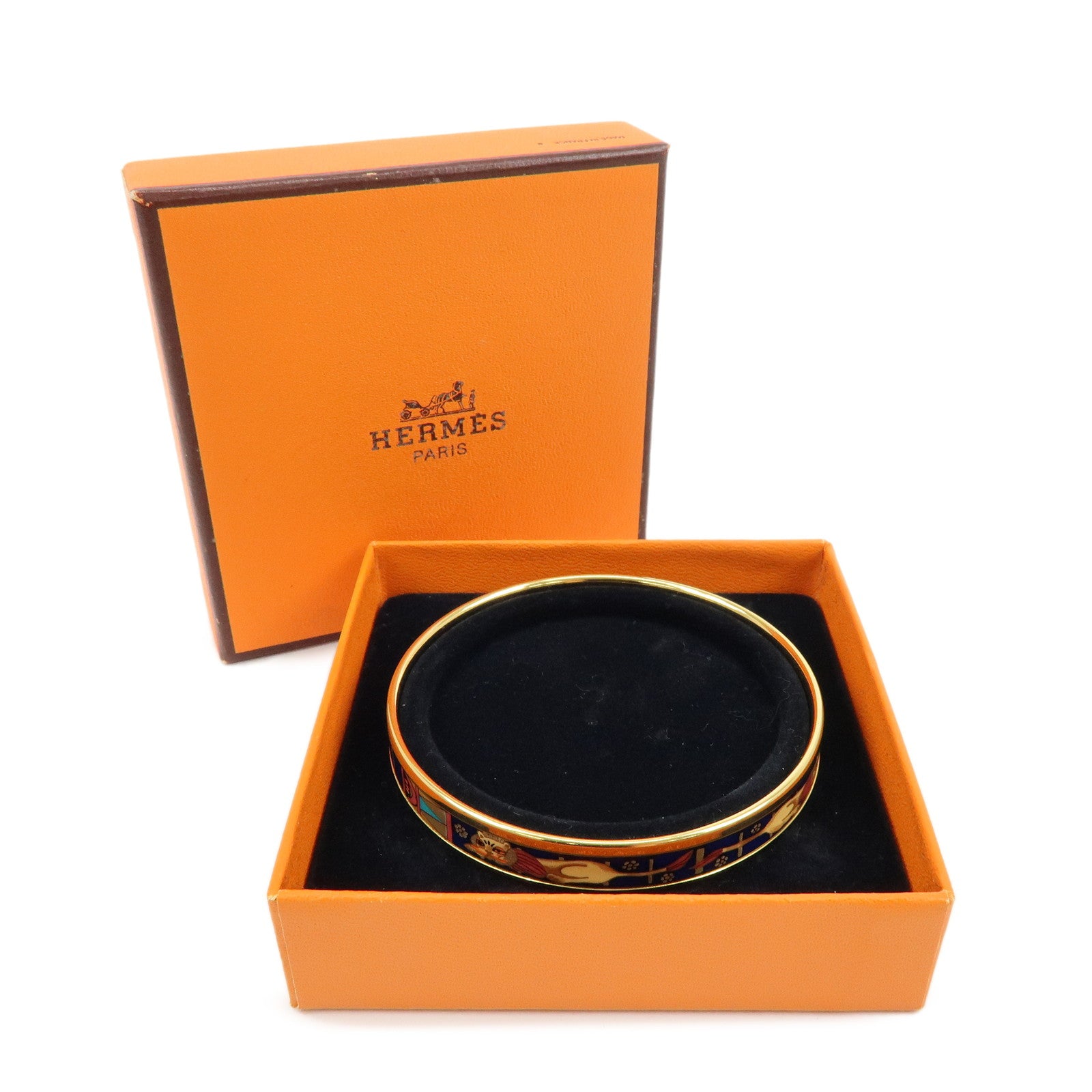 HERMES Email PM Metal Bracelet Bangle Animal Gold Blue