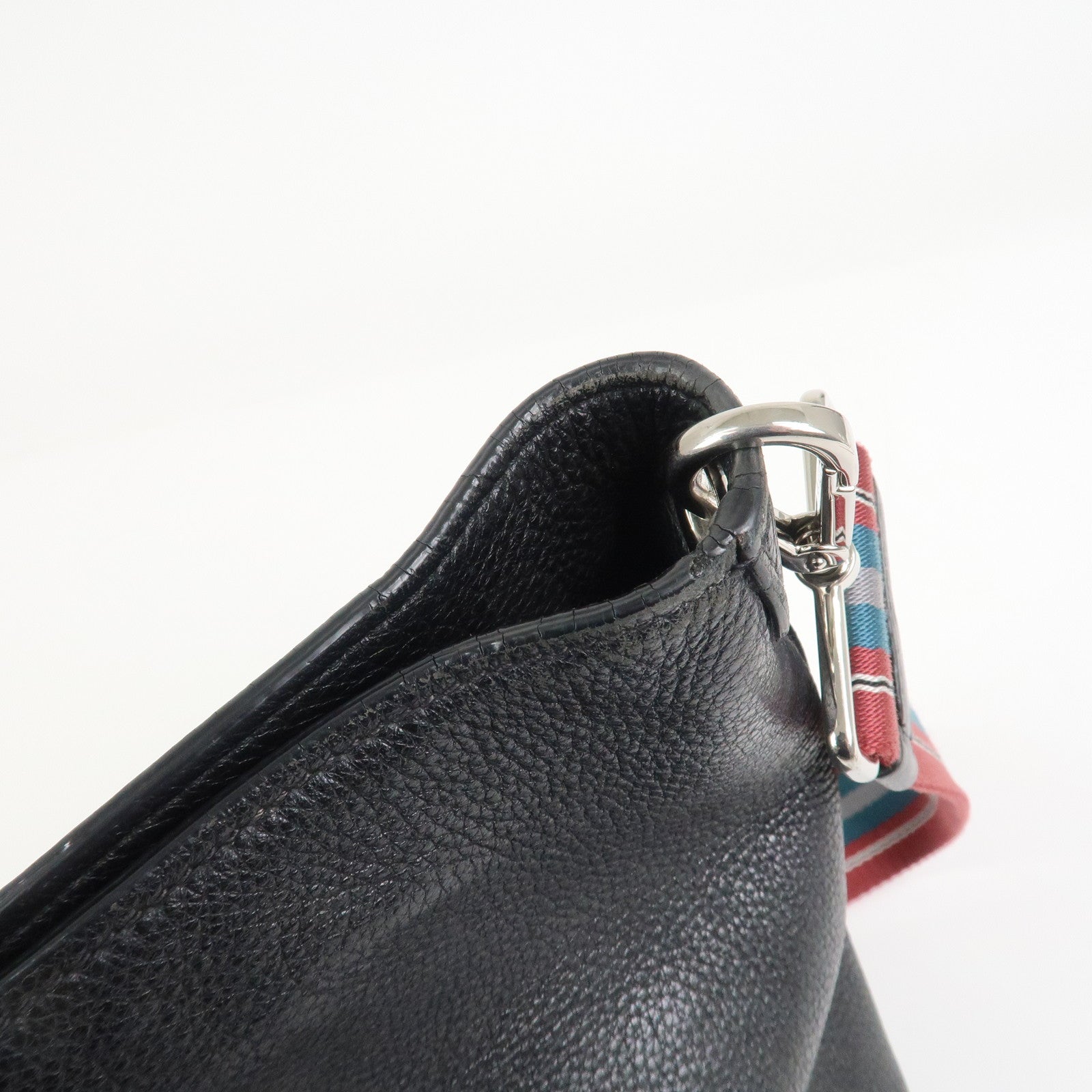 PRADA Logo Calf Leather Shoulder Bag Bucket Bag Black 1BE057