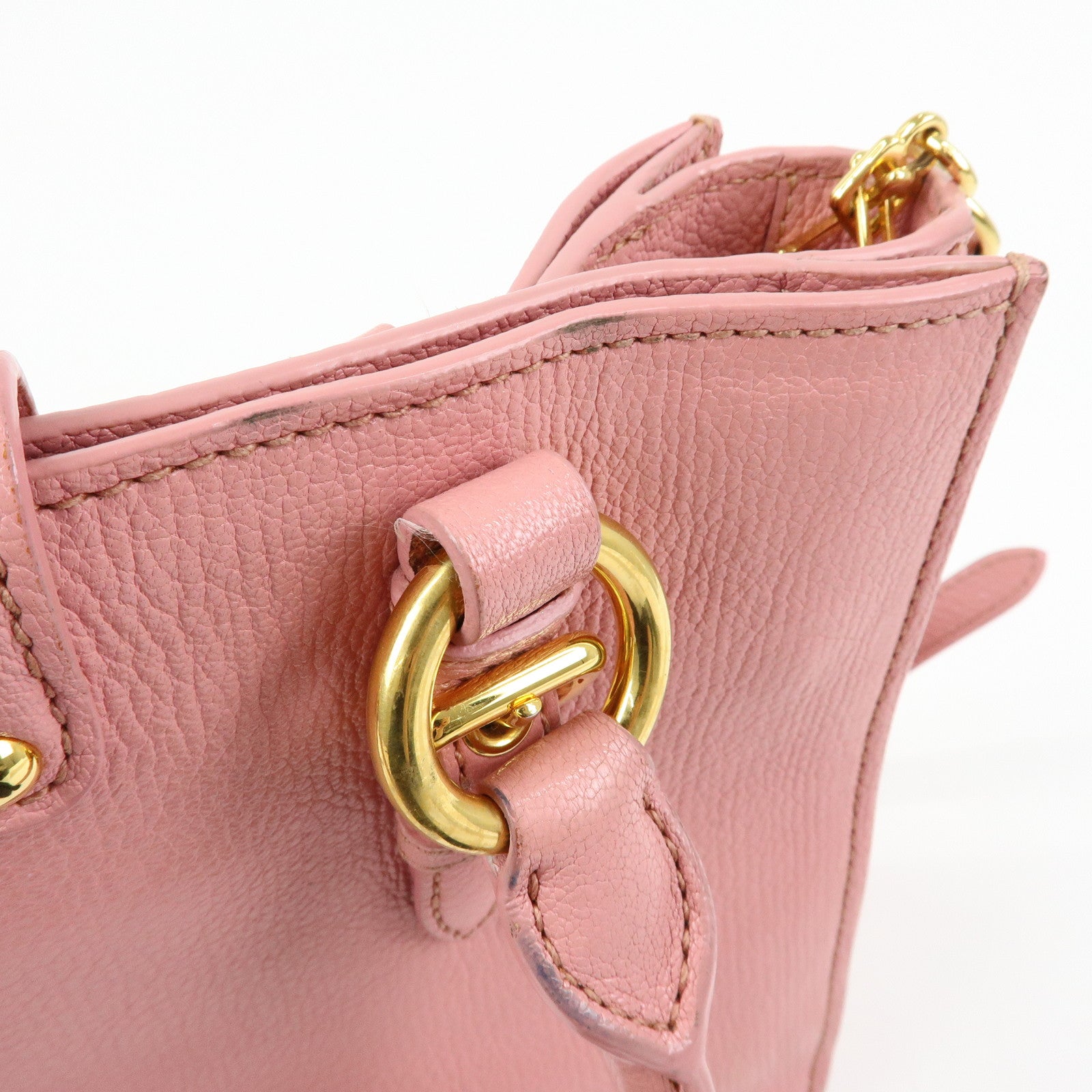 MIU MIU Logo Madras Leather 2Way Hand Shoulder Bag Pink RN0799