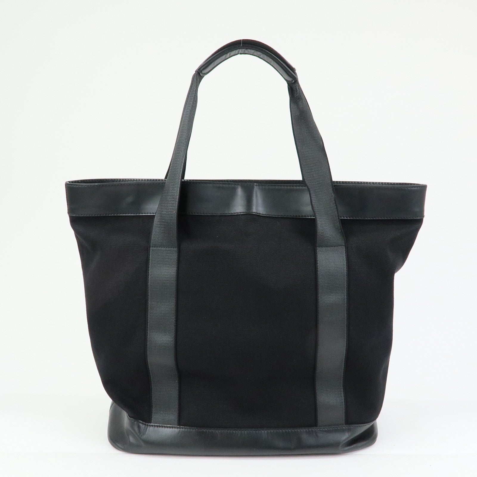 BALENCIAGA Navy Tote Canvas Leather Tote Bag Hand Bag Black 374767