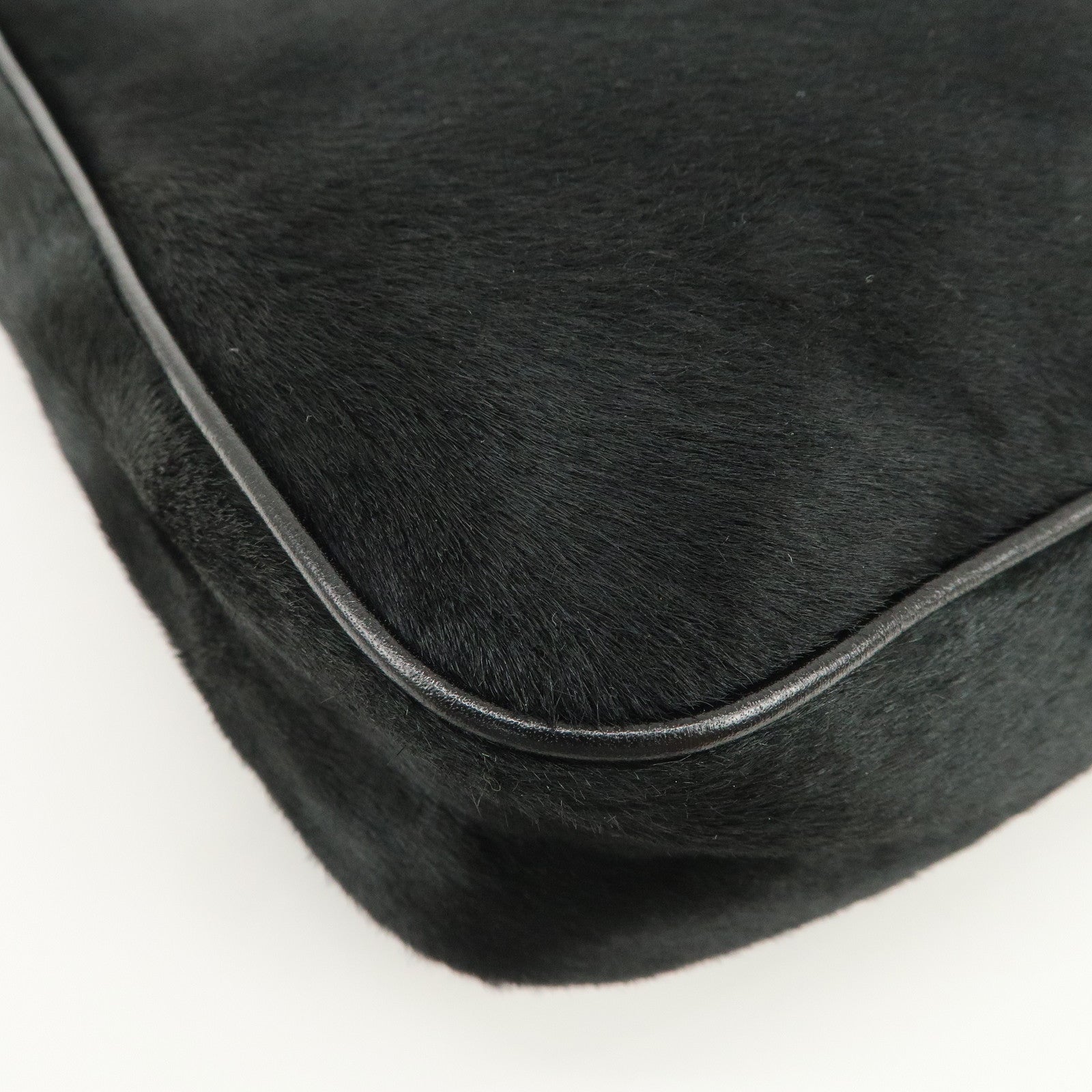 FENDI Haircalf Leather Shoulder Bag Hand Bag Black 15328