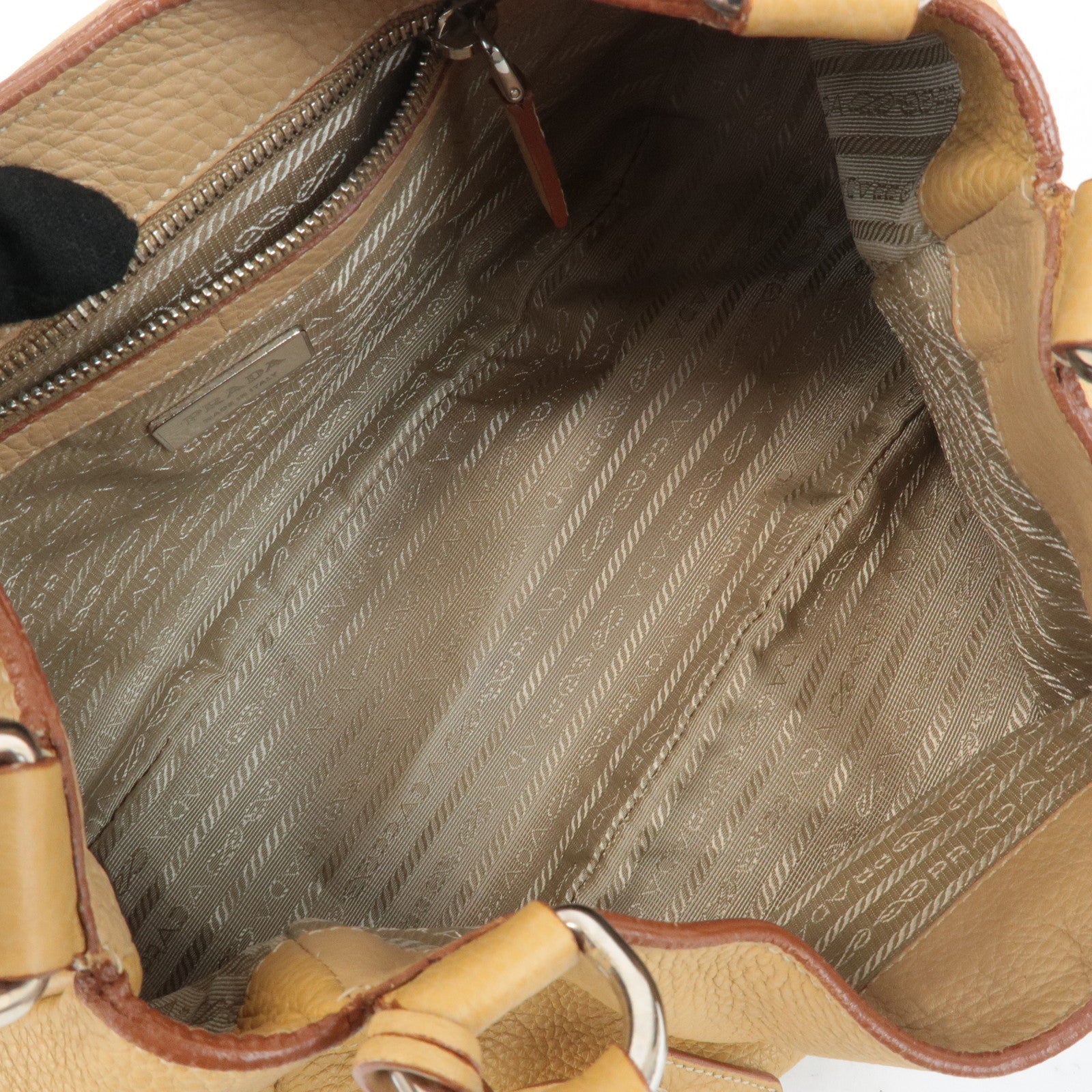 PRADA Leather Shoulder Bag Hand Bag Beige Silver HDW Used