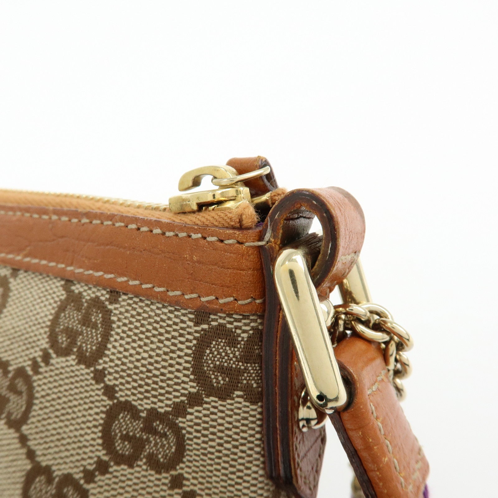 GUCCI Sherry GG Canvas Leather Pouch Hand Bag Beige Camel 152507