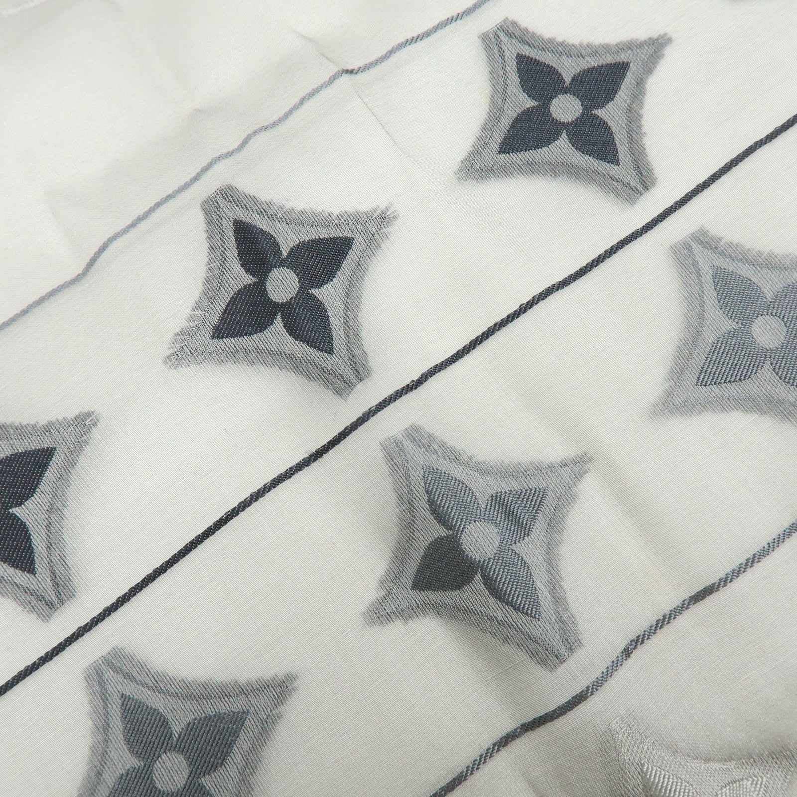 Louis Vuitton LV Logo Silk 100% Scarf Shawl Gray Silver