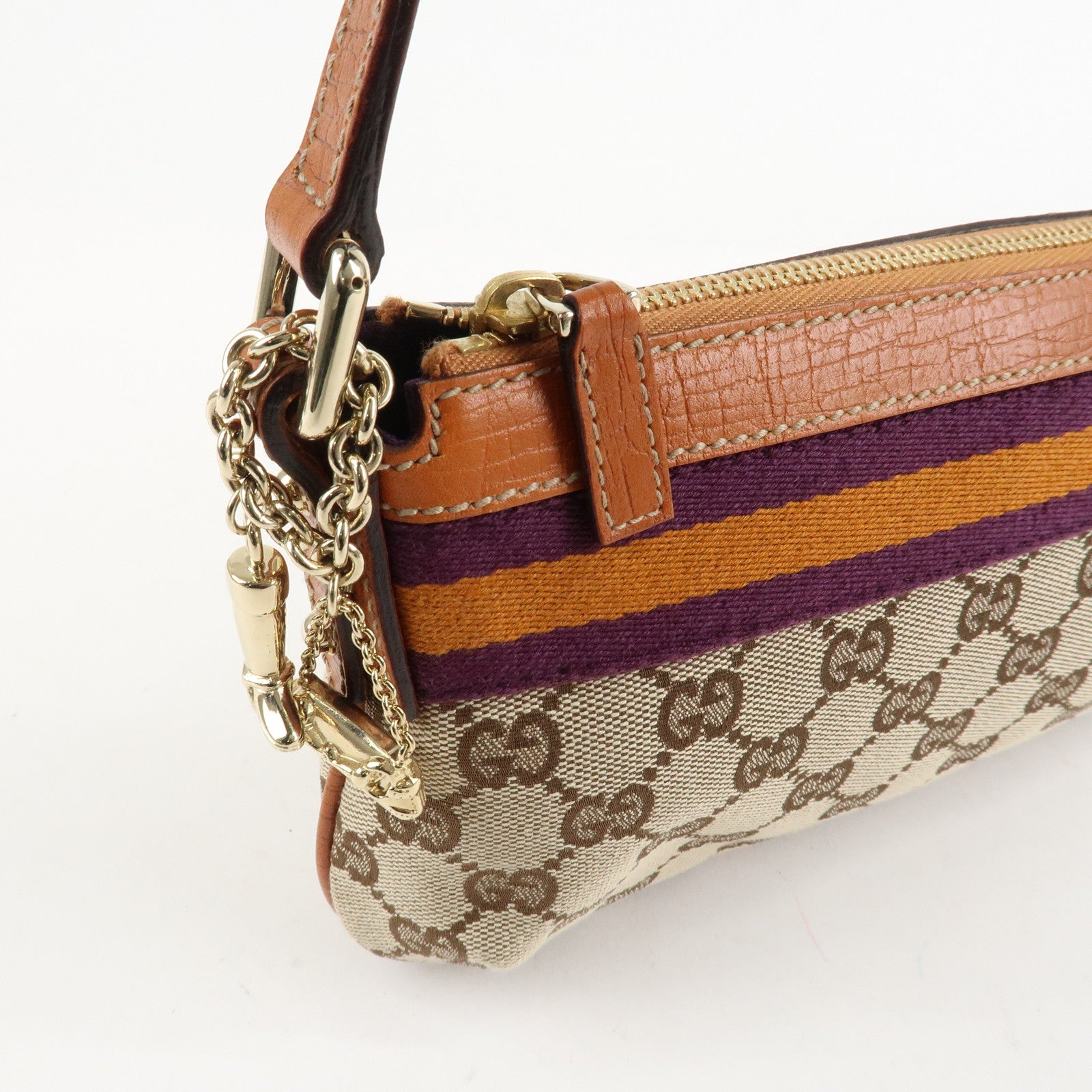 GUCCI Sherry GG Canvas Leather Shoulder Bag Gold Boots Bag Charm 145970 Used