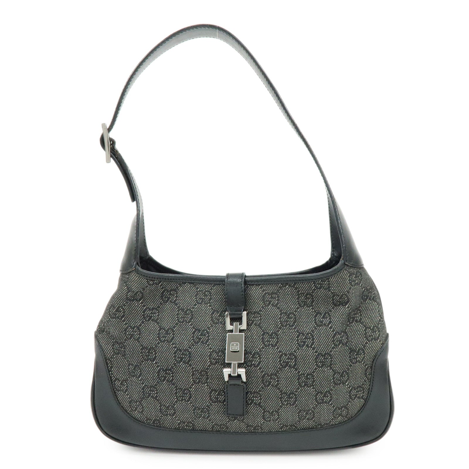 GUCCI Jackie GG Canvas Leather Shoulder Bag Hand Bag Black 01147