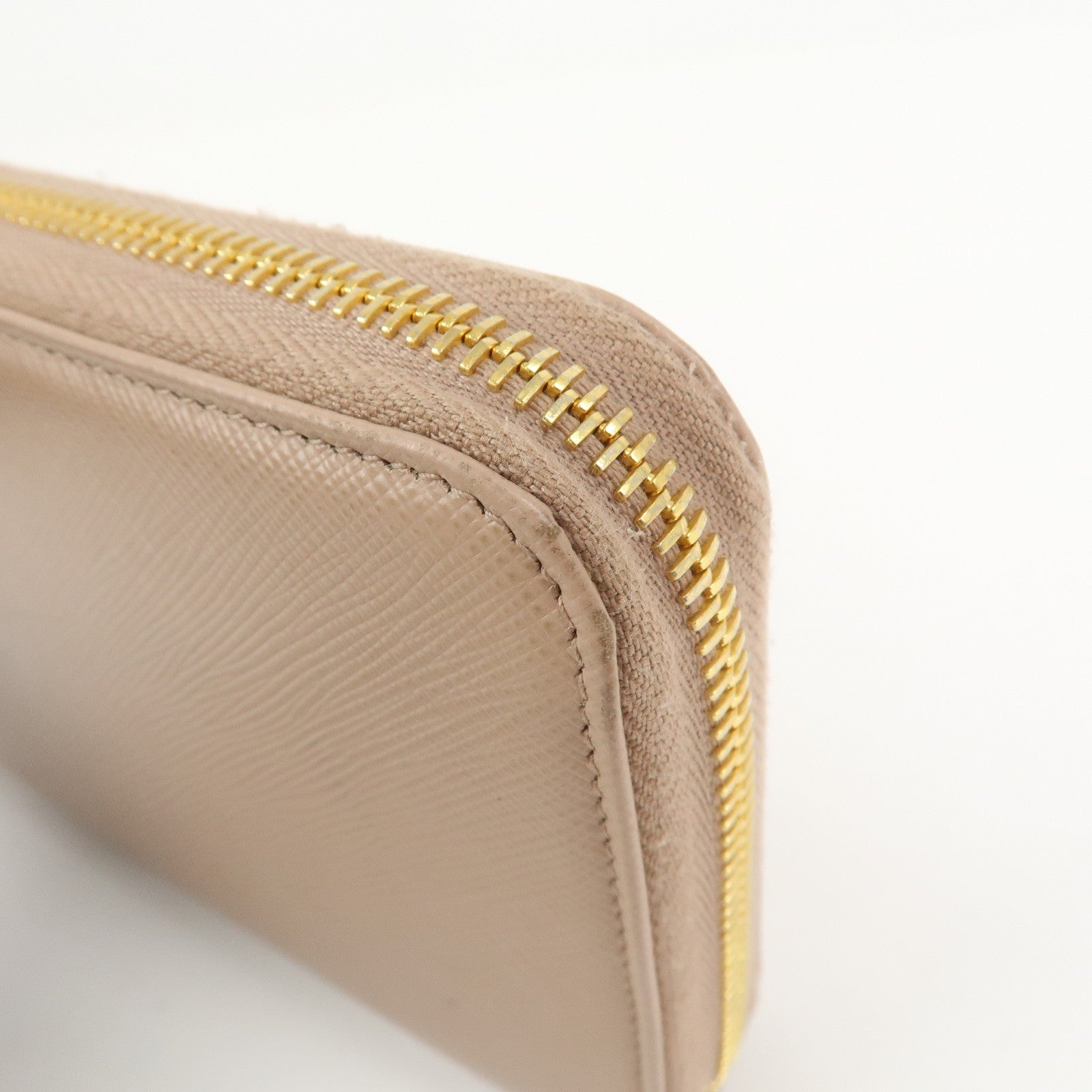 PRADA Logo Saffiano Leather Round Zippy Long Wallet Beige 1ML506