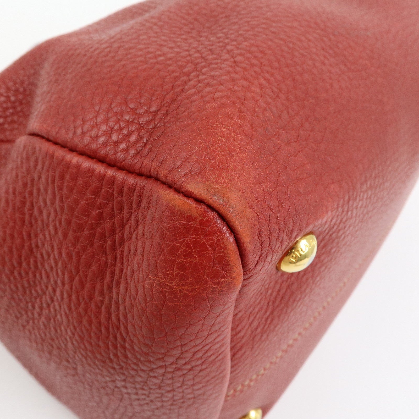 PRADA Logo Calf Leather 2Way Bag Hand Bag Shoulder Bag Red