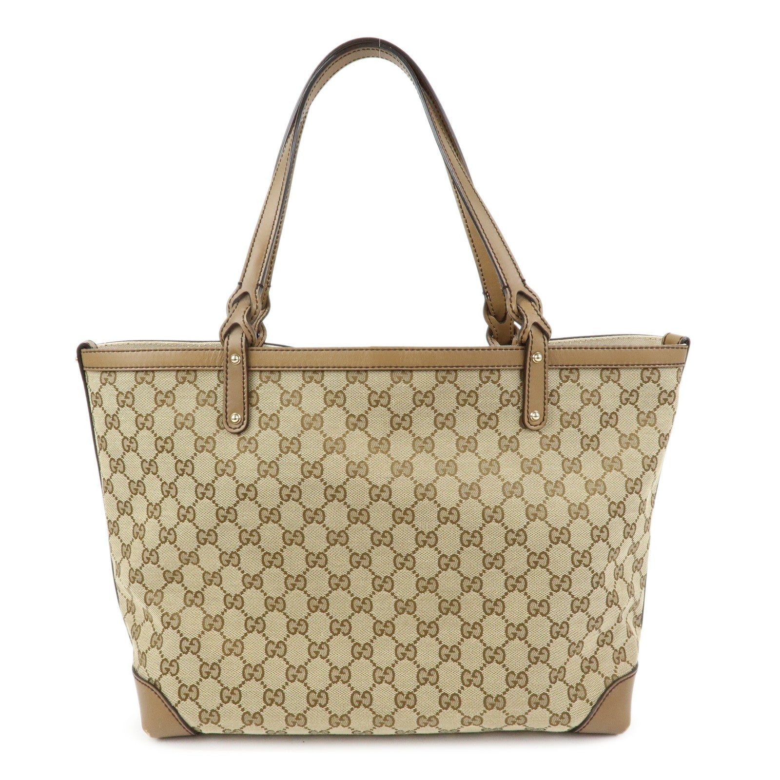 GUCCI GG Canvas Leather Tote Bag Shoulder Bag Beige 247209