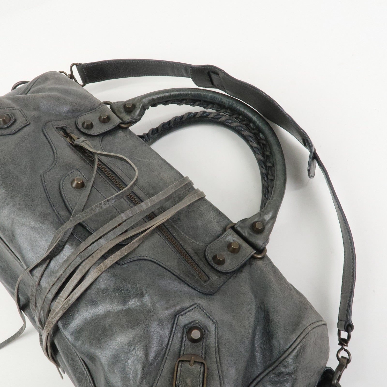BALENCIAGA The Twiggy Leather 2Way Bag Shoulder Bag Gray 128523