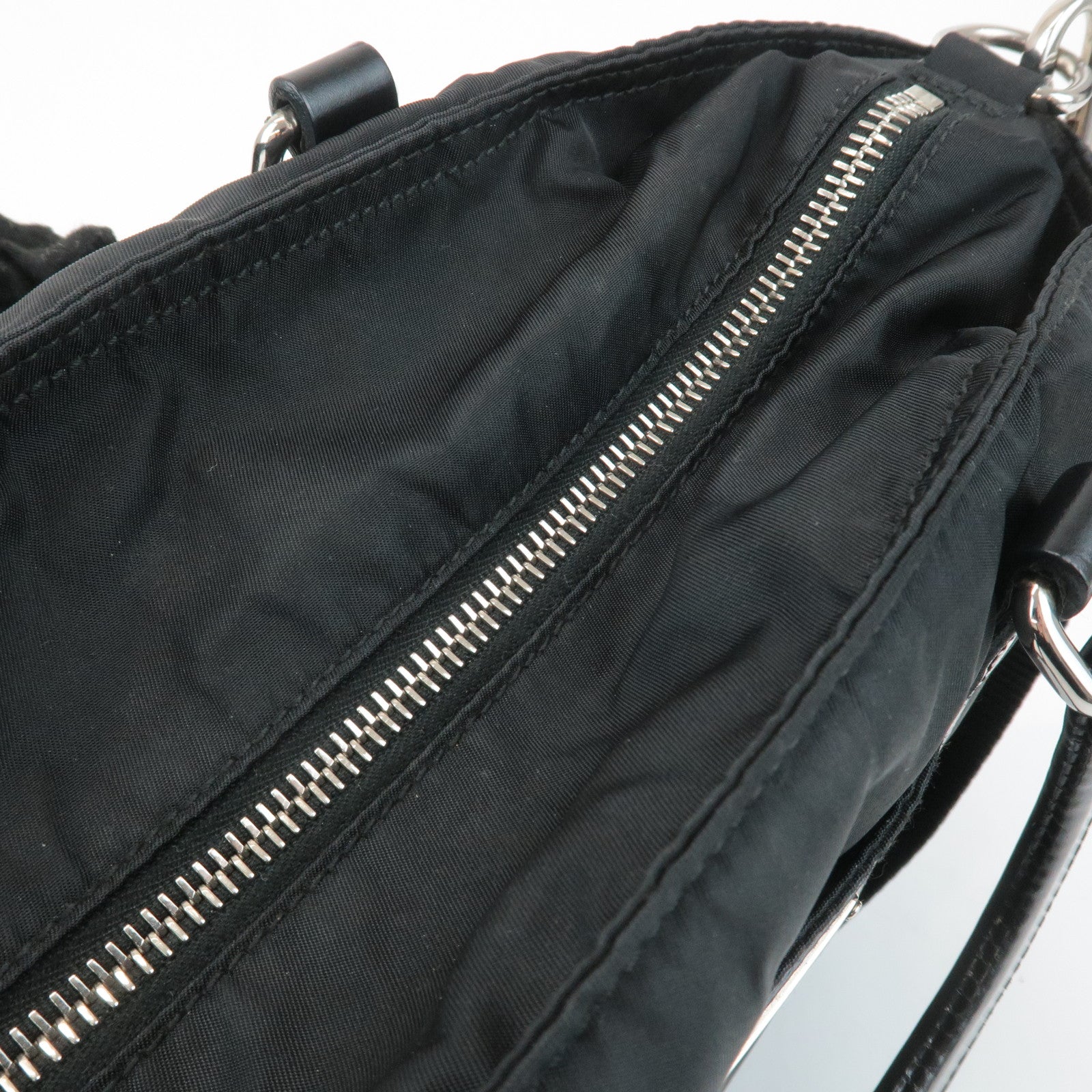 PRADA Triangel Logo Leather Nylon 2Way Bag Tote Bag Black BN1066