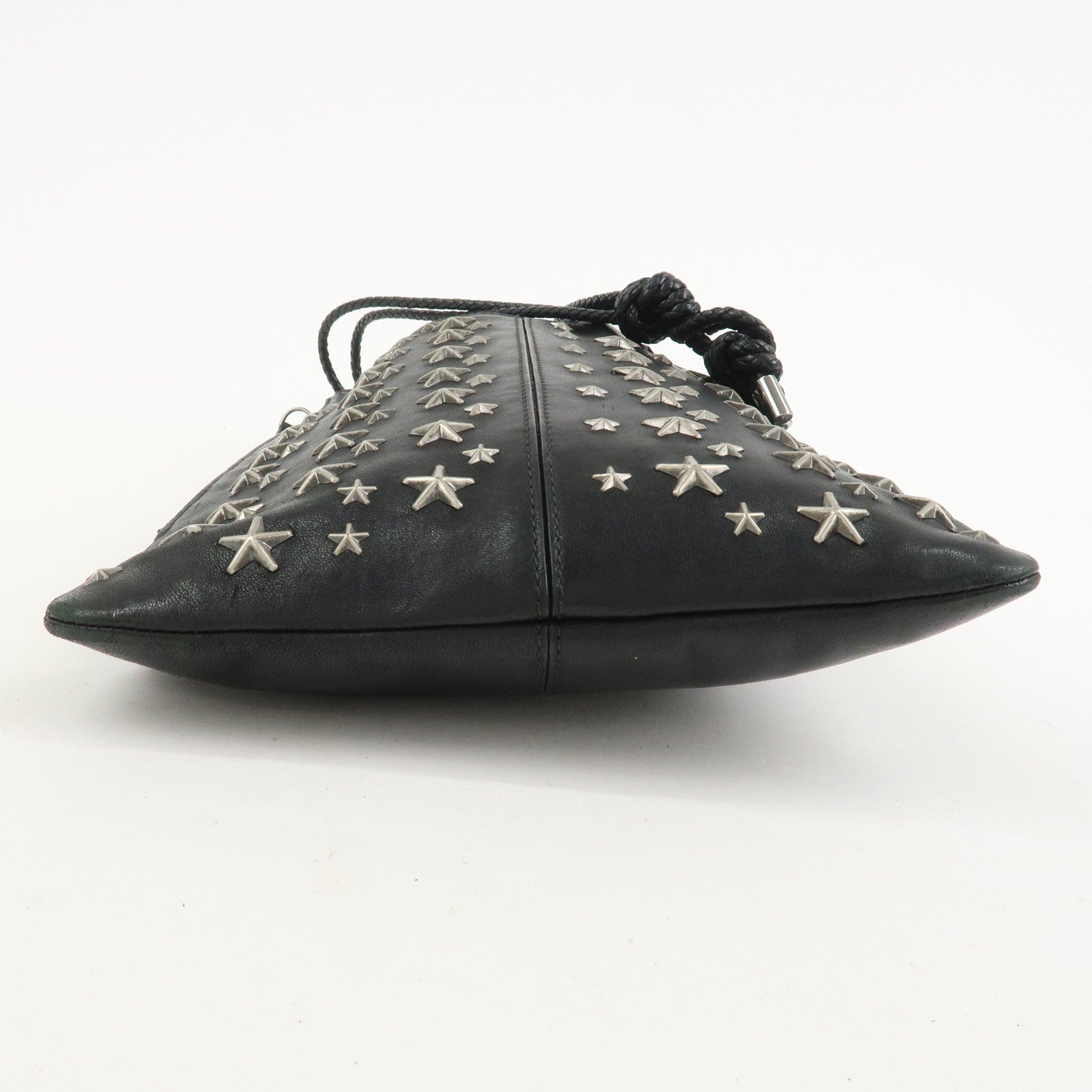 JIMMY CHOO Star Studs Leather Shoulder Bag Hand Bag Black