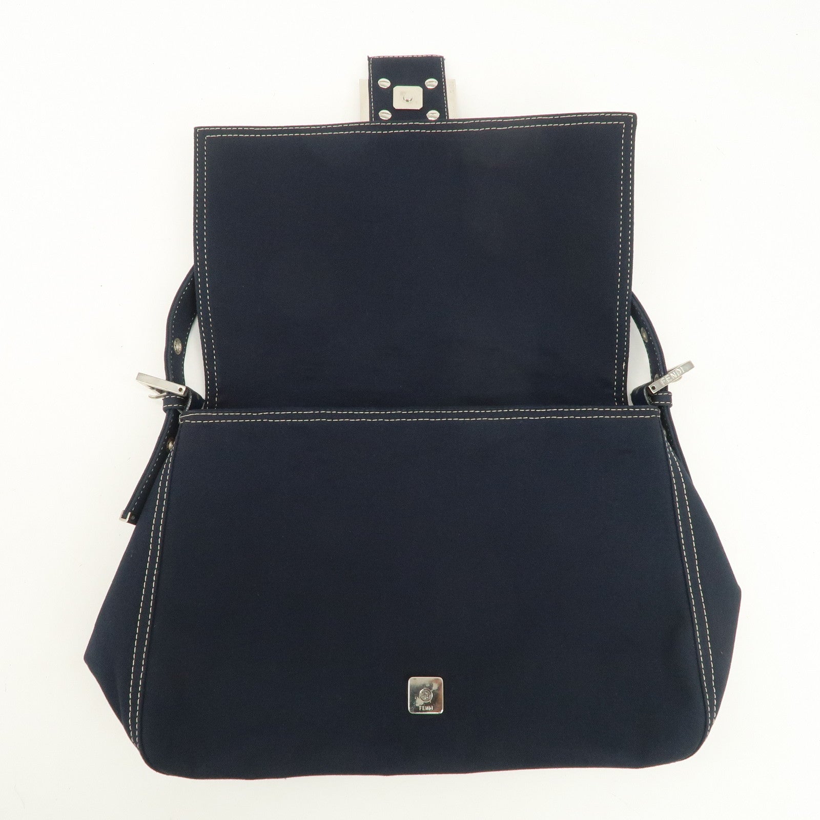 FENDI Mamma Baguette Canvas Shoulder Bag Dark Navy 26325