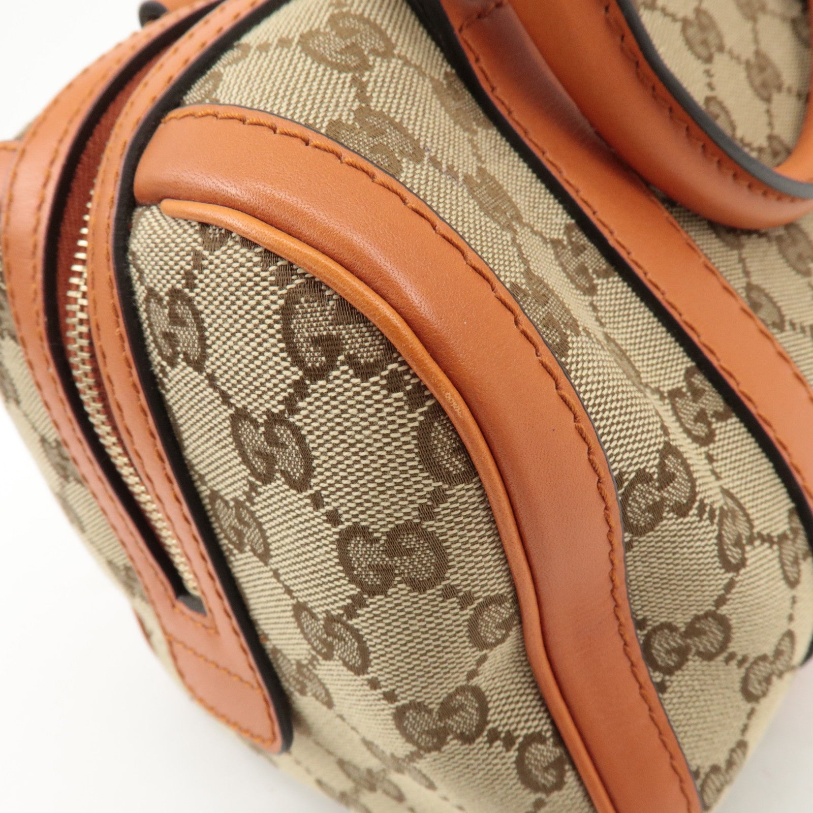 GUCCI GG Canvas Leather 2Way Mini Boston Bag Orange Beige 269876 Used