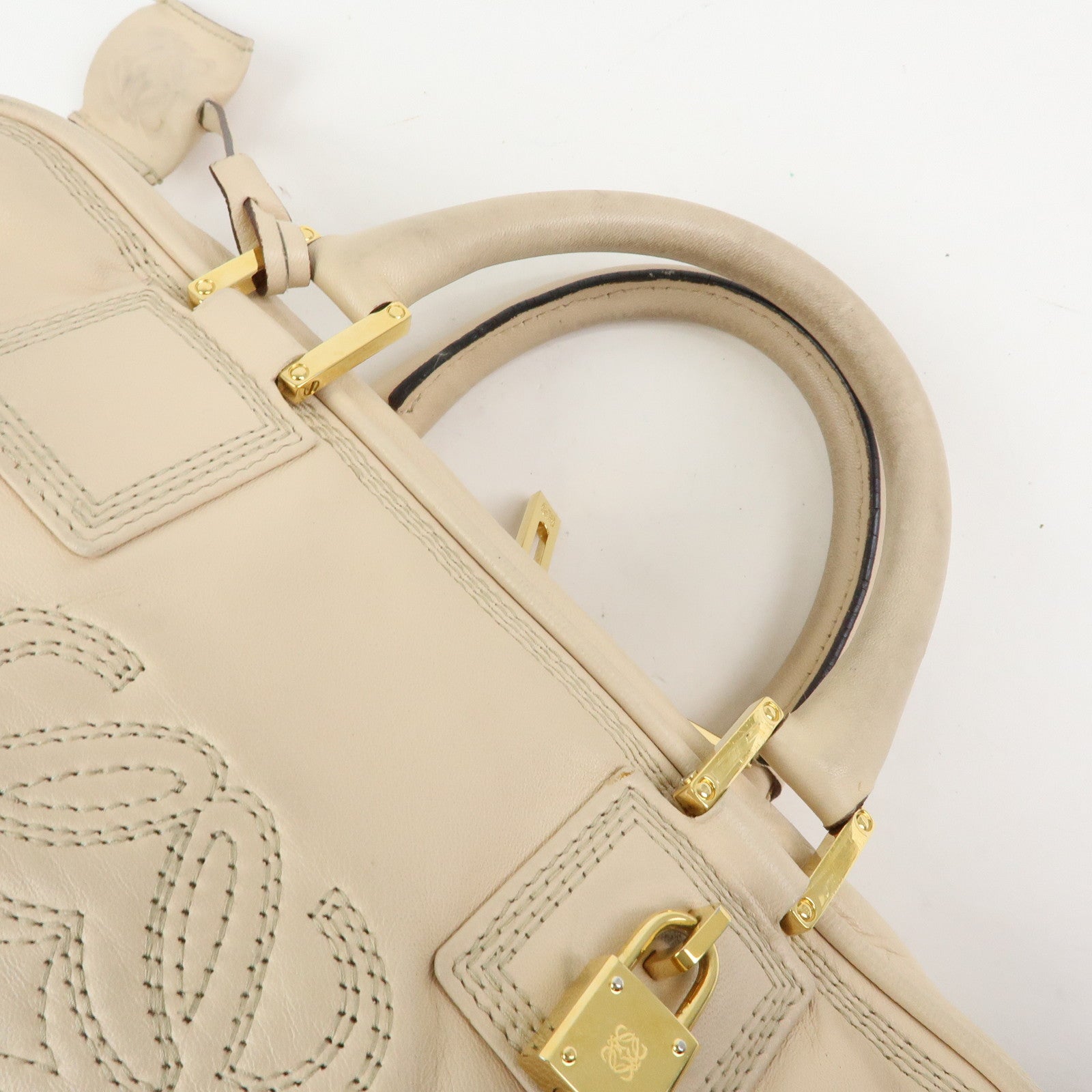 LOEWE Anagram Amazona 28 Nappa Leather Hand Bag Boston Bag Beige