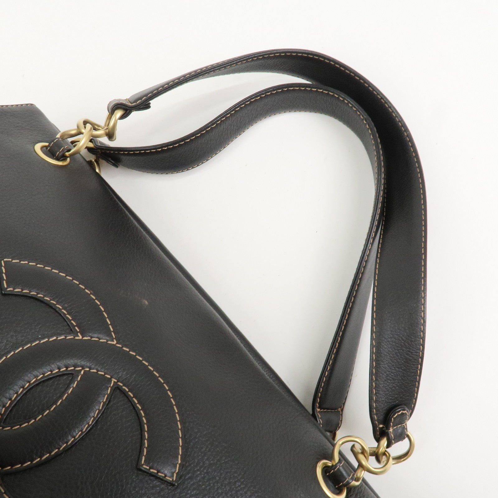CHANEL COCO Mark Leather Chain Shoulder Bag Hand Bag Dark Brown