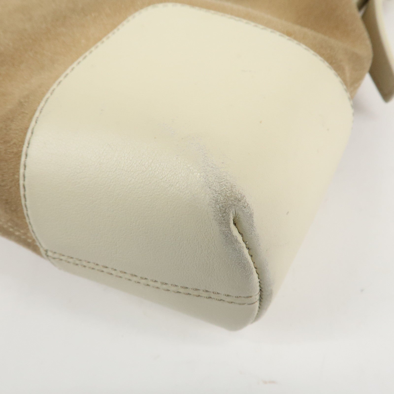 LOEWE Anagram Leather Suede Shoulder Bag Hand Bag Beige Ivory