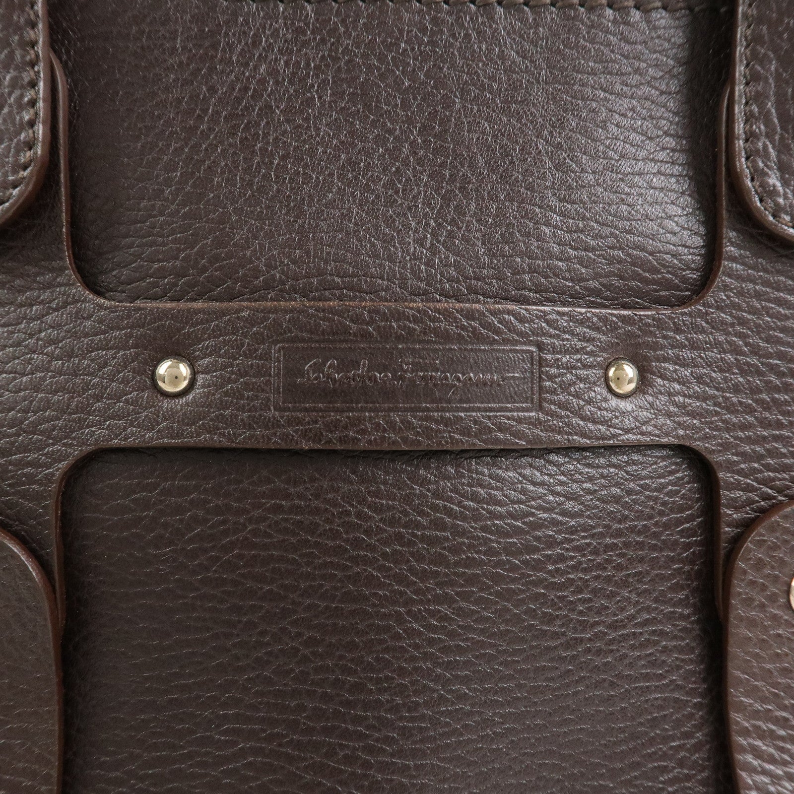 Ferragamo Logo Leather Tote Bag Shoulder Bag Brown