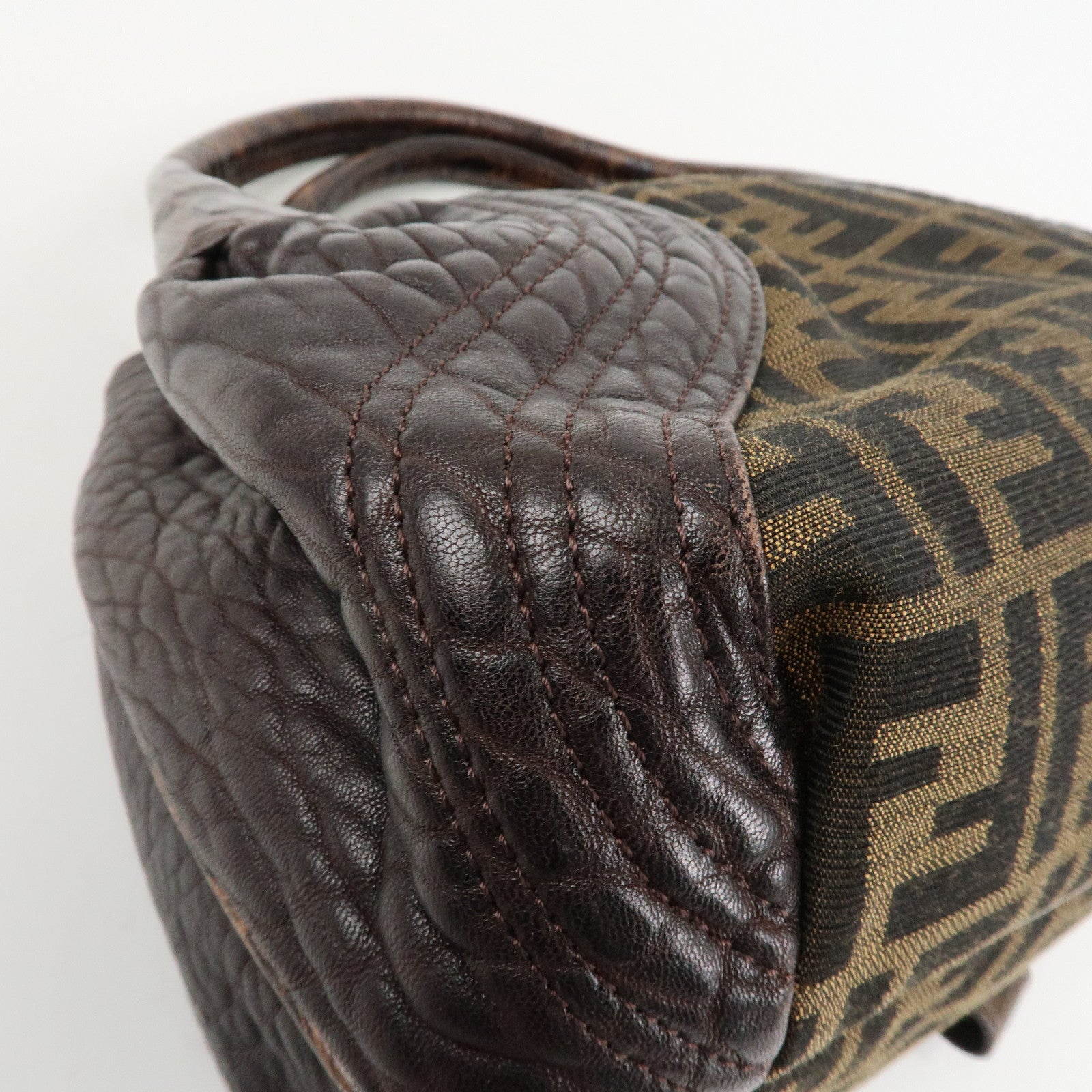 FENDI Zucca Mini Spy Canvas Leather Hand Bag Brown Black 8BR589 Used