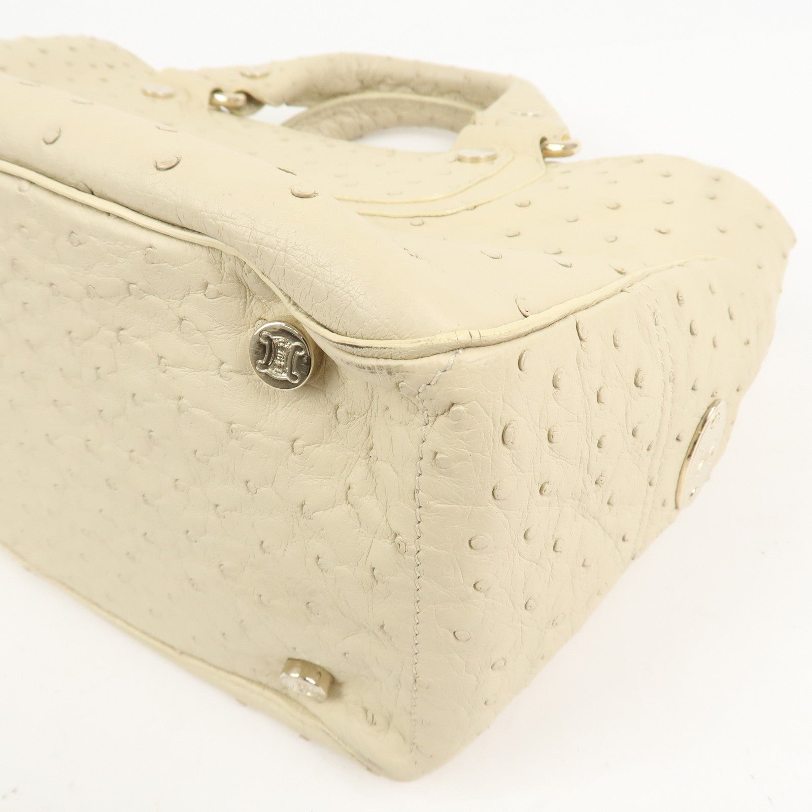 CELINE Ostrich Leather Boogie Bag Hand Bag Tote Bag Ivory