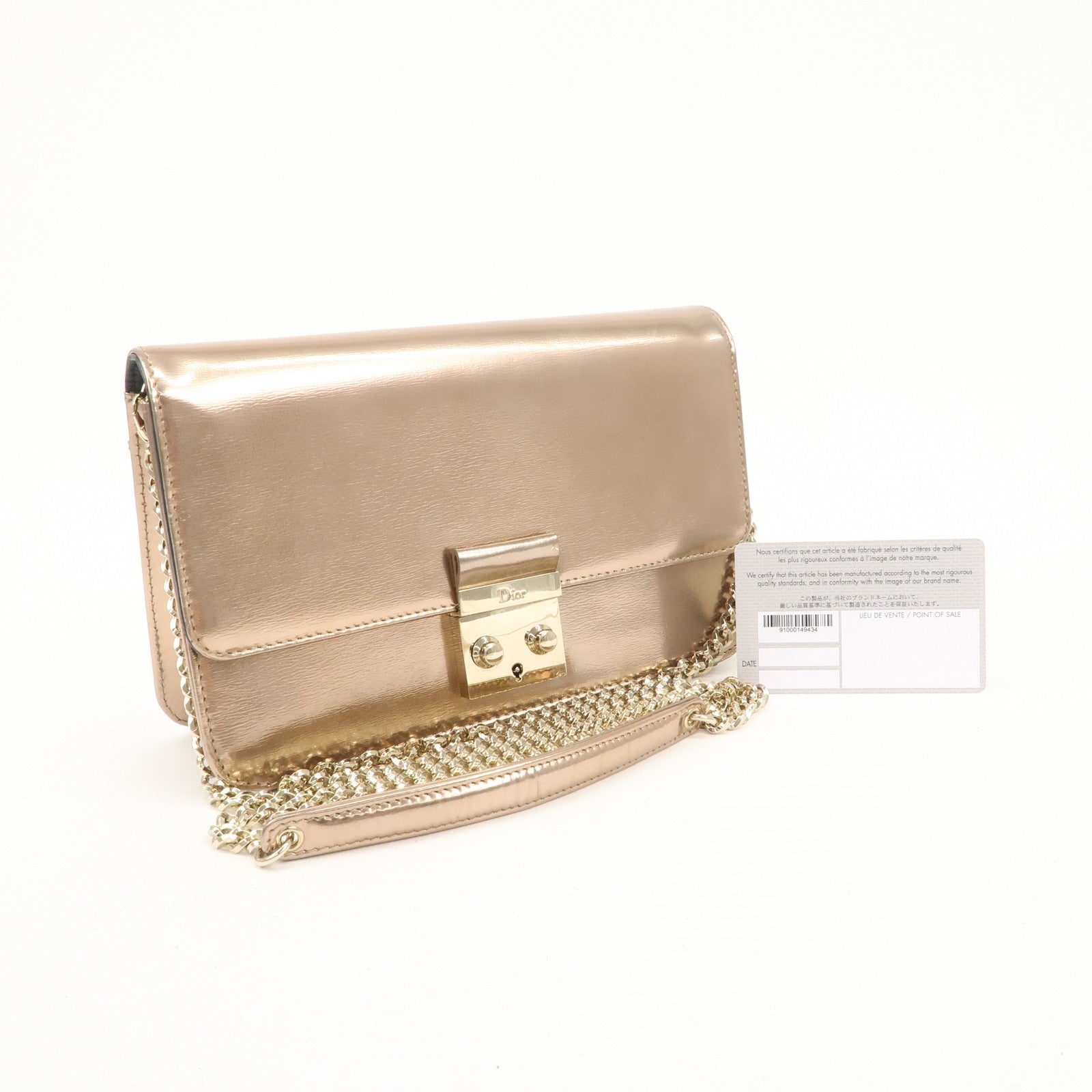 Christian Dior Patent Leather Chain Shoulder Bag Metallic Pink Used