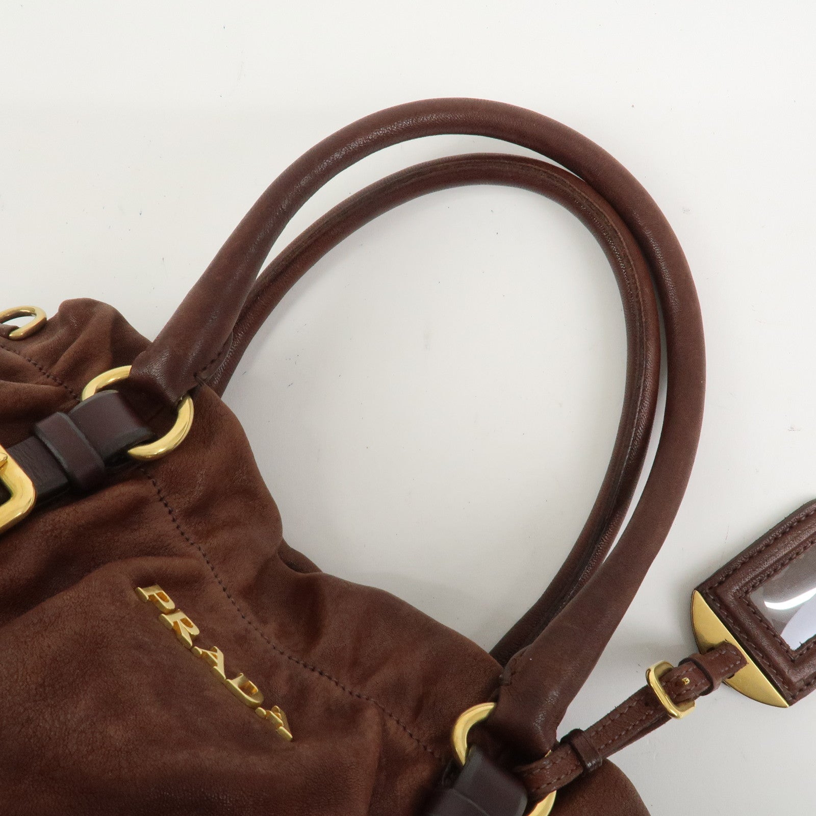 PRADA Logo Leather 2Way Bag Hand Bag Shoulder Bag Brown BN1773