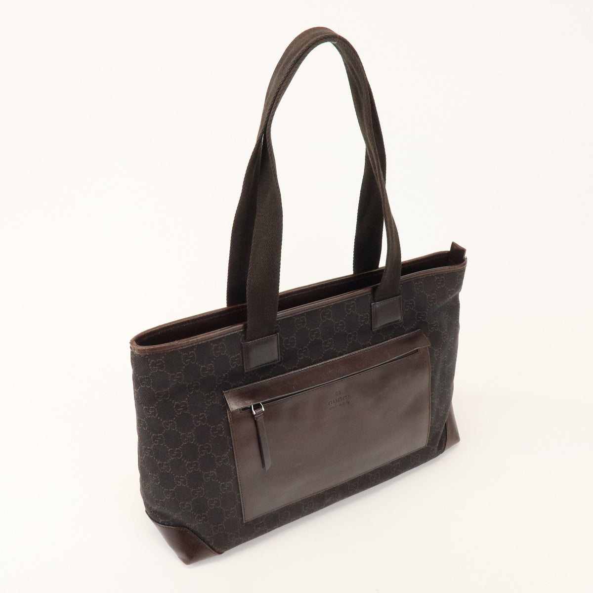GUCCI GG Canvas Leather Tote Bag Shoulder Bag Dark Brown 34339