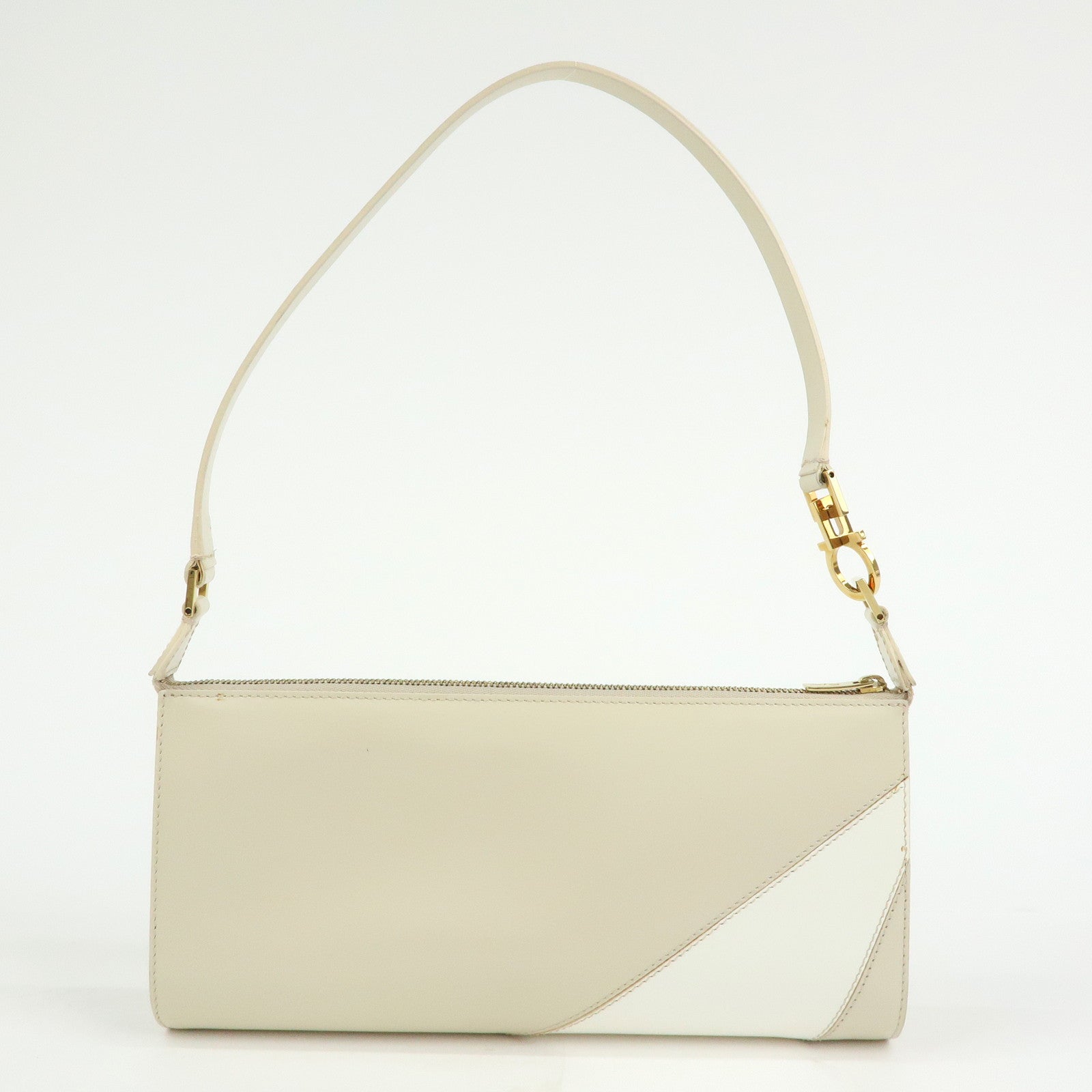 Ferragamo Gancini Leather Shoulder Bag Hand Bag Beige Ivory