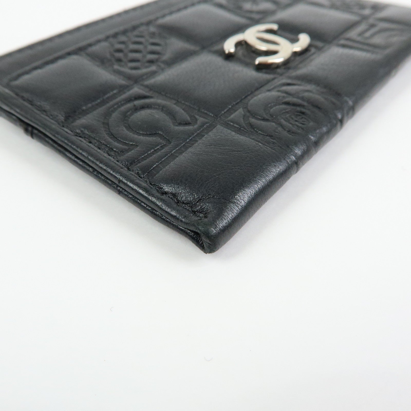 CHANEL Icon Line Lamb Skin Card Case Fragment Case Black A24211