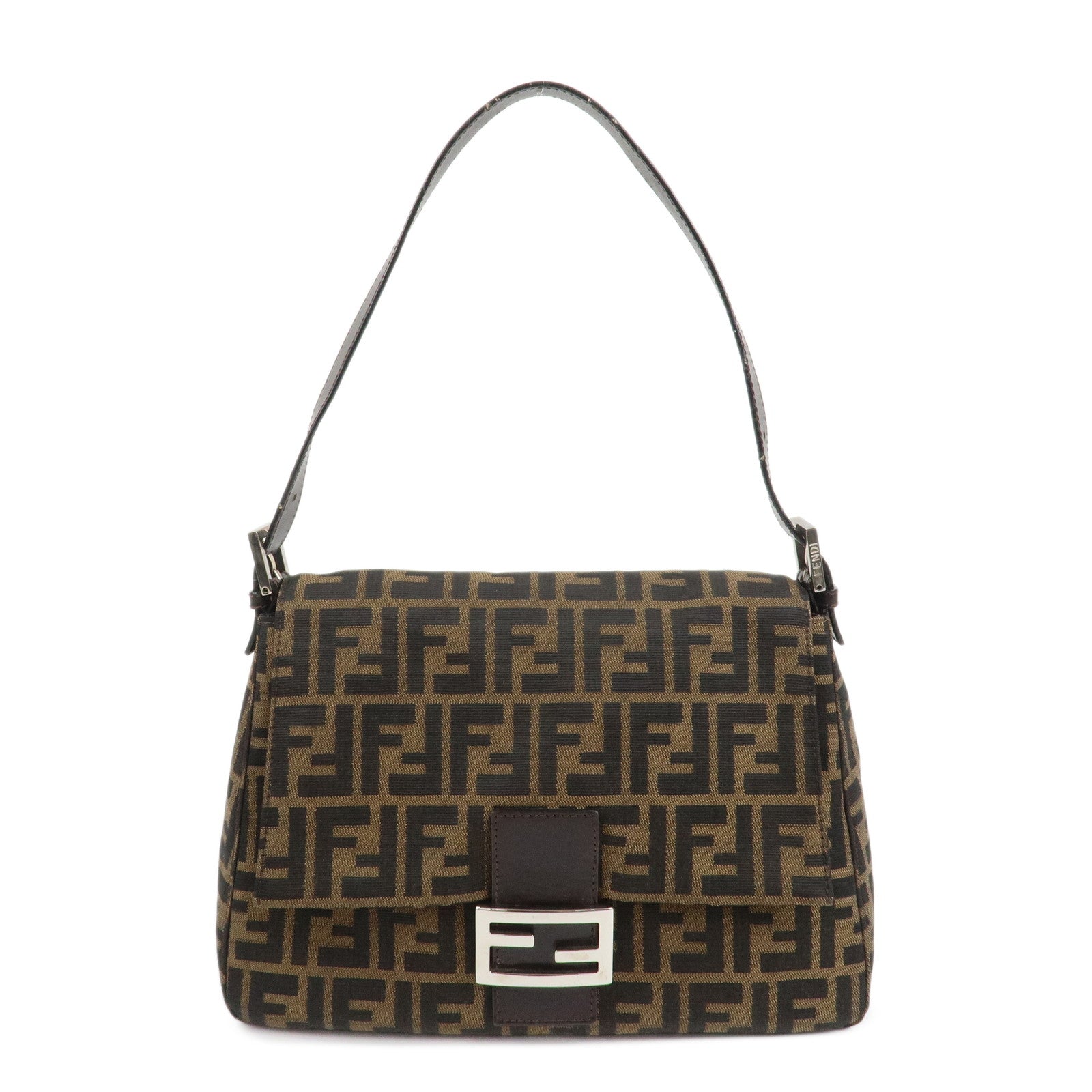 FENDI Mamma Zucca Baguette Canvas Leather Shoulder Bag 26325