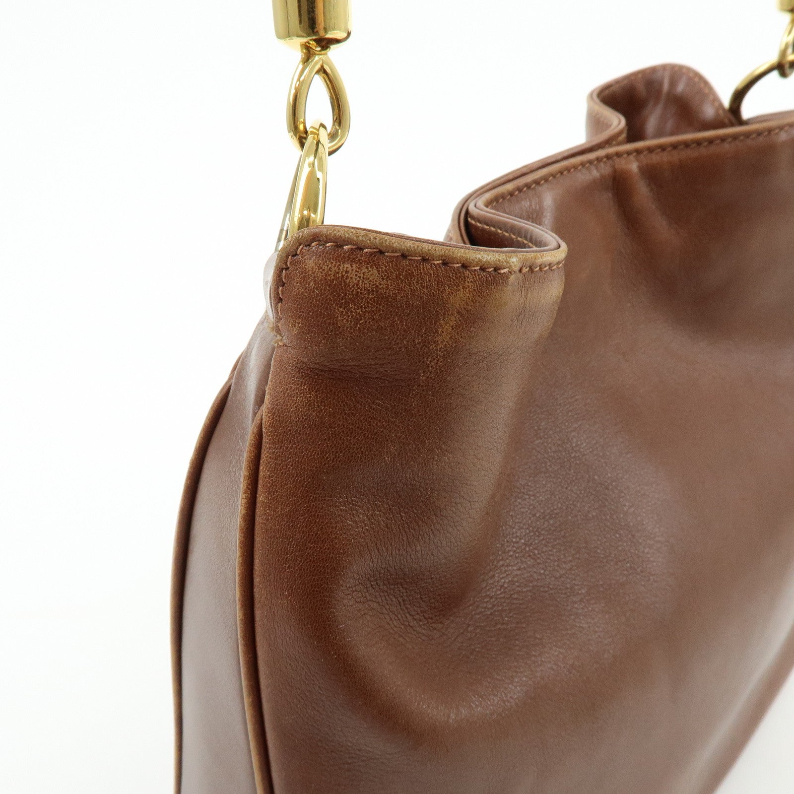 GUCCI Bamboo Leather 2Way Bag Shoulder Bag Brown 001.3444