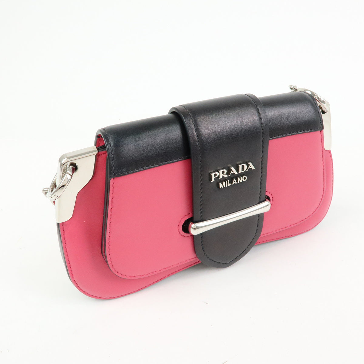 PRADA Sidonie Leather Chain Mini Shoulder Crossbody Bag Pink Black