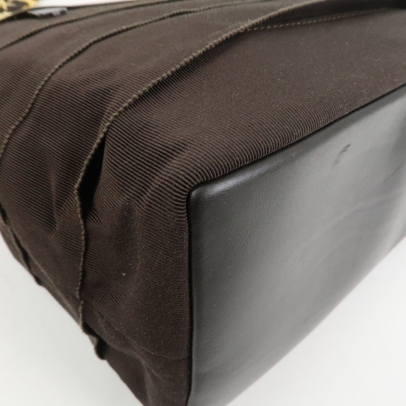 Ferragamo Vara Canvas Leather Shoulder Bag Tote Bag Brown