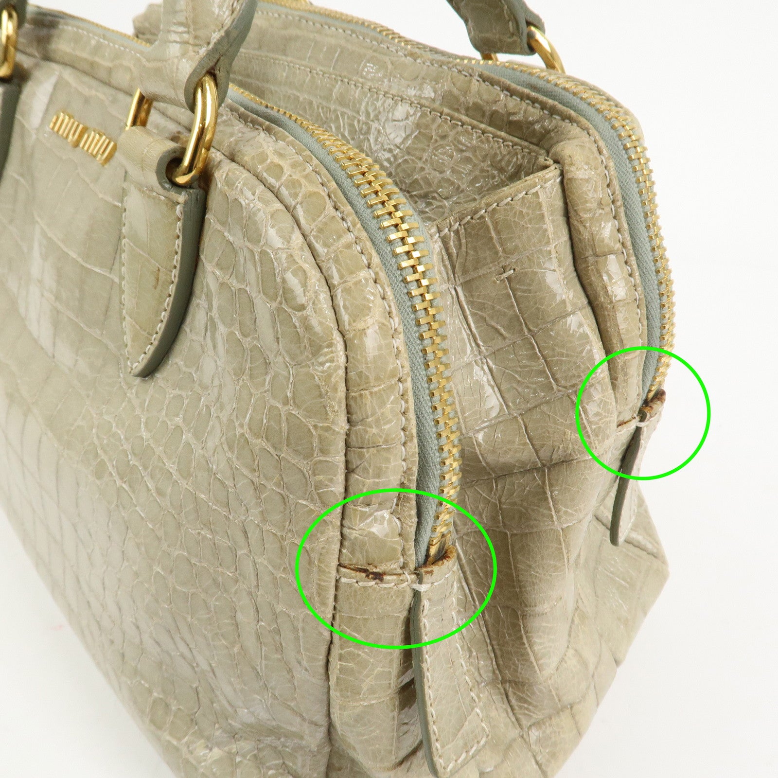MIU MIU Logo Embossed Leather 2Way Bag Hand Bag Shoulder Bag Beige