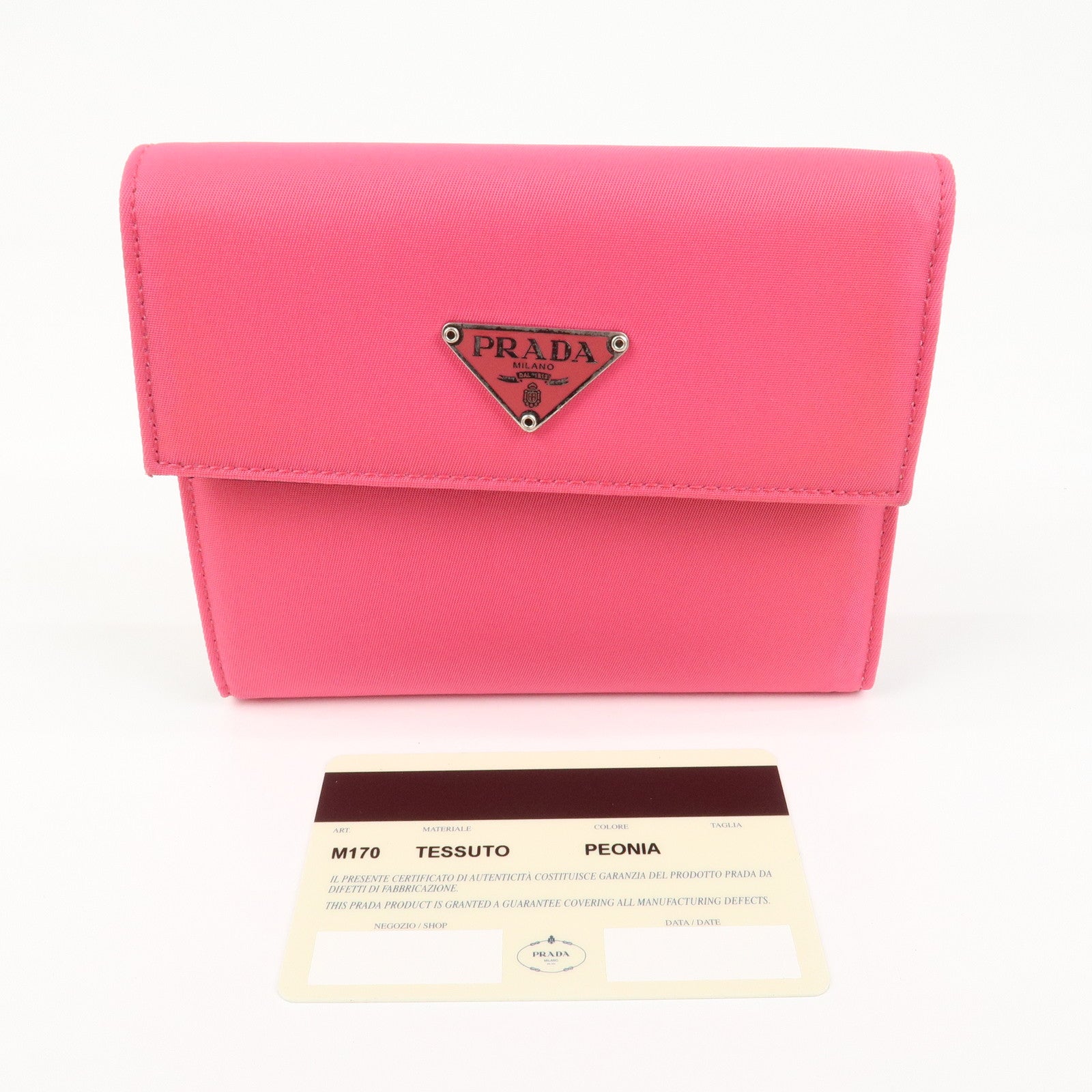 PRADA Triangle Logo Tessuto Nylon Mini Compact Wallet Neon Pink