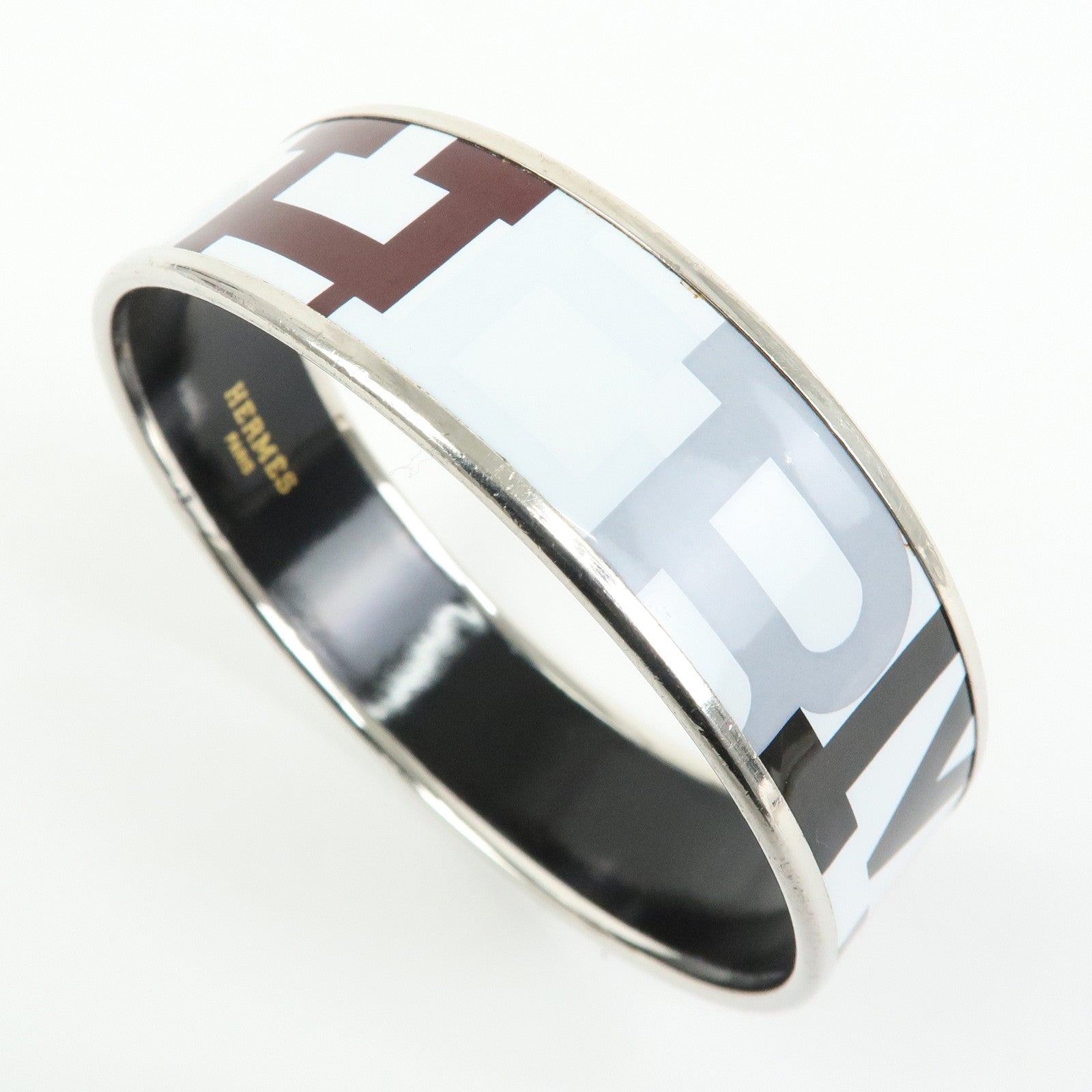 HERMES Email GM Plated Bangle Bracelet White Black Red