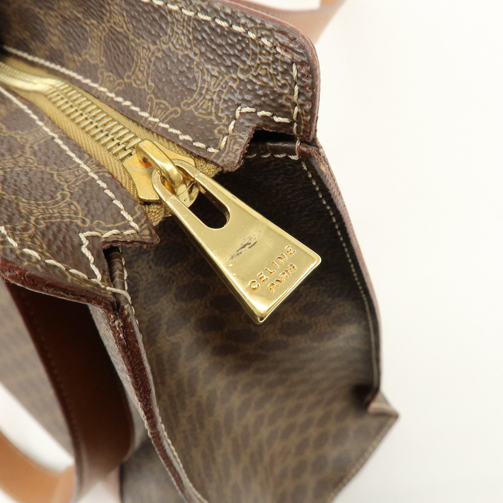 CELINE Macadam PVC Canvas Leather Tote Bag Shoulder Bag Brown